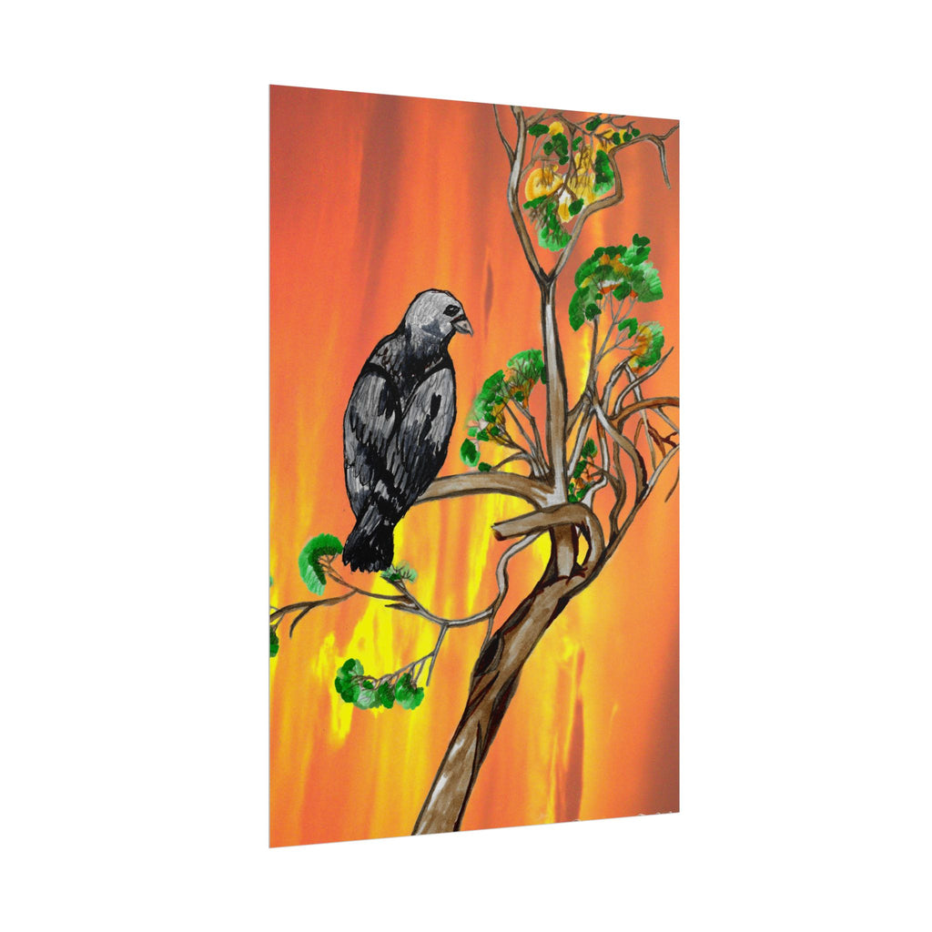 Raven on Sunset Branch Poster — Rolled Art Print