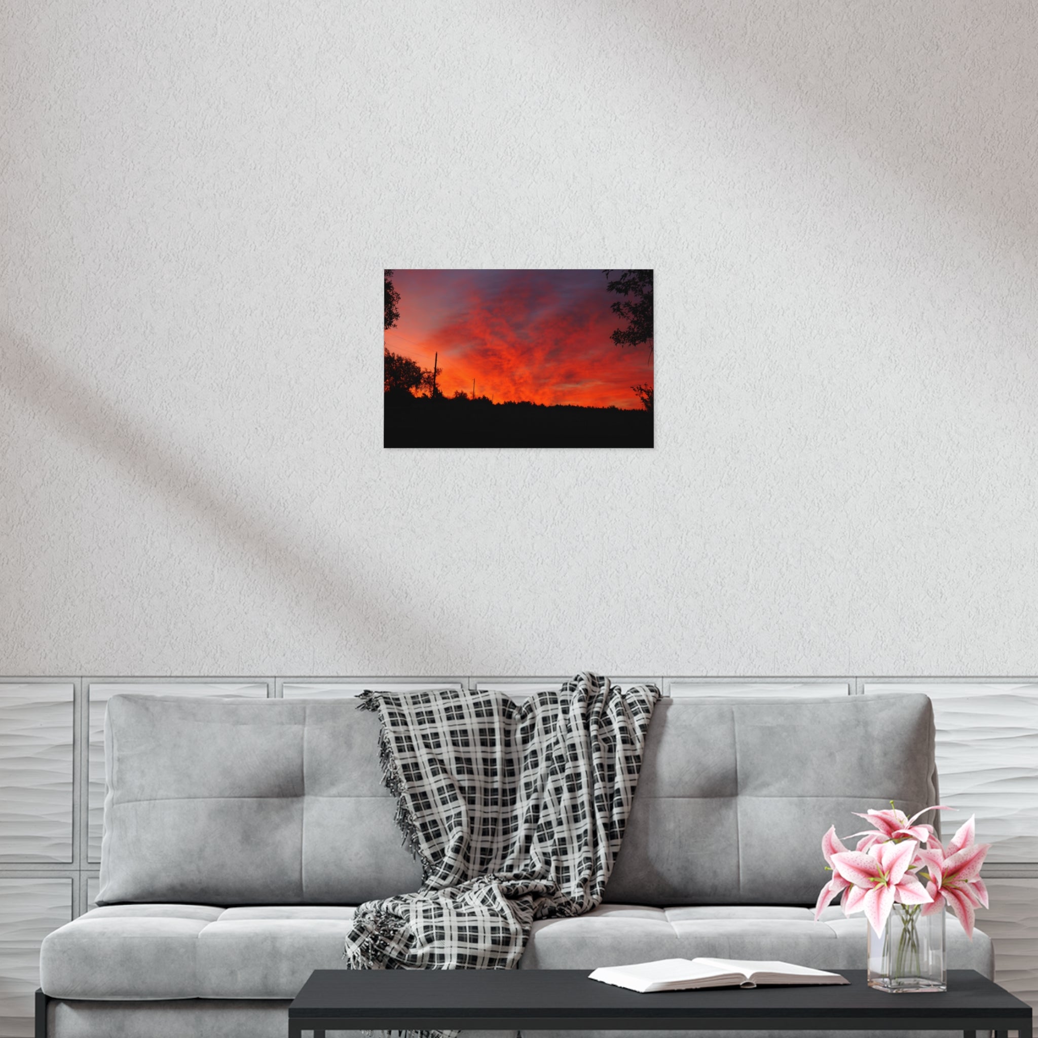 Sunset Landscape Poster — Vibrant Red Orange Sky Wall Art