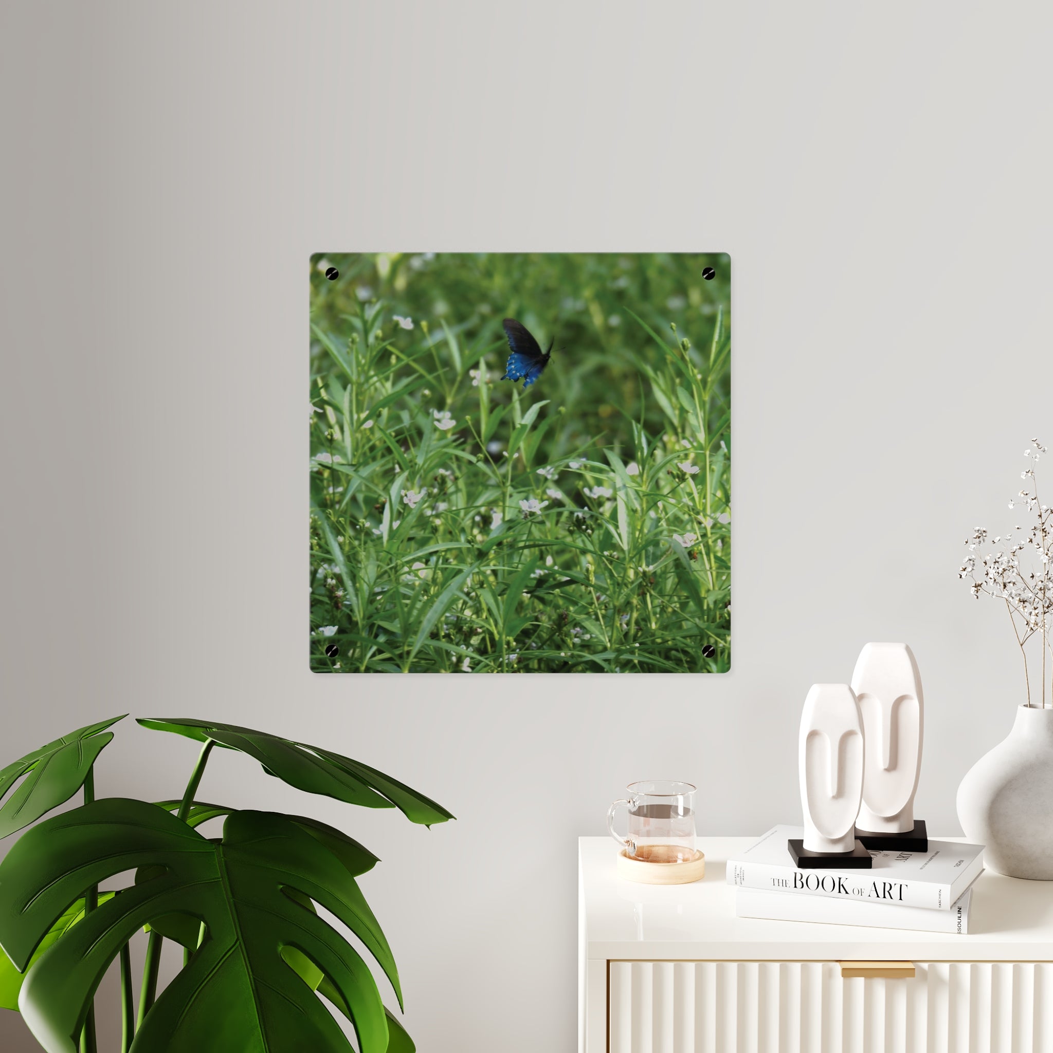 Acrylic Wall Art Panel – Blue Butterfly in Wildflower Meadow