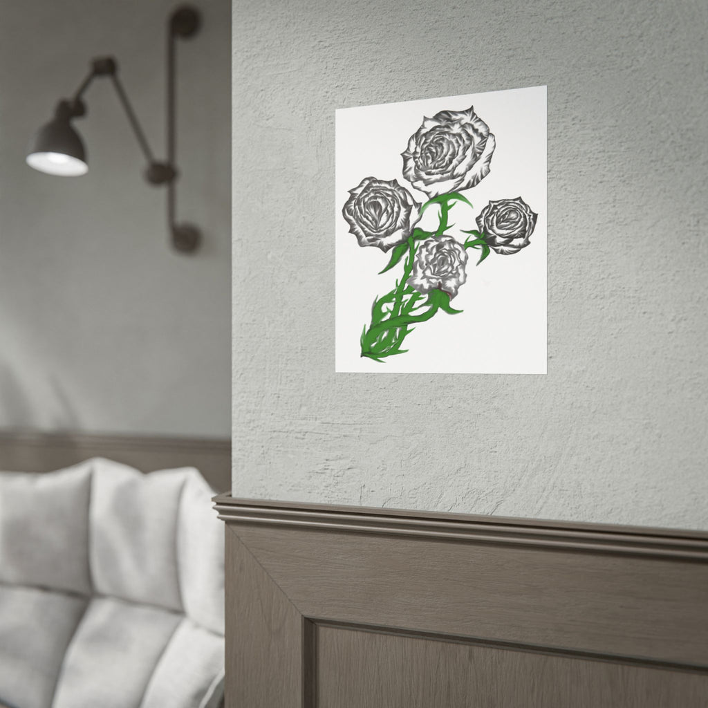 Rolled Poster — Hand-Drawn Black Rose Bouquet Floral Art Print