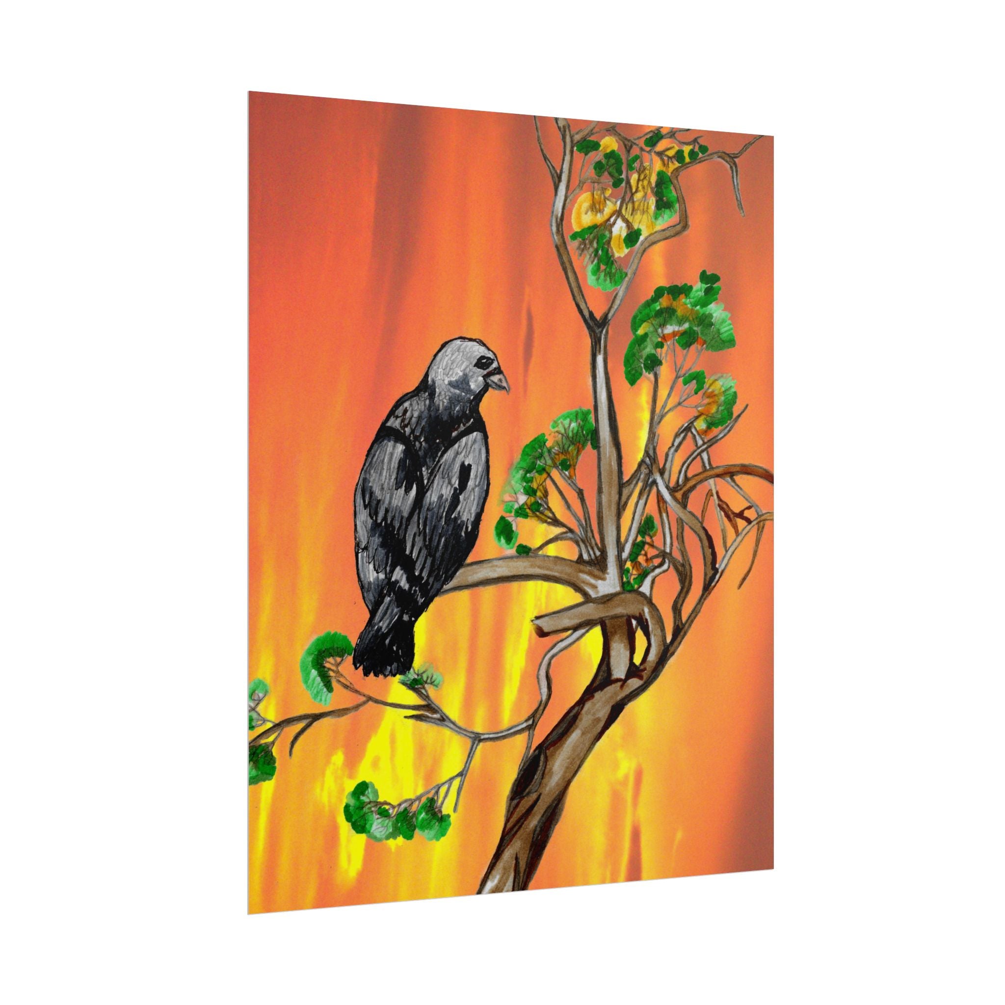 Raven on Sunset Branch Poster — Rolled Art Print