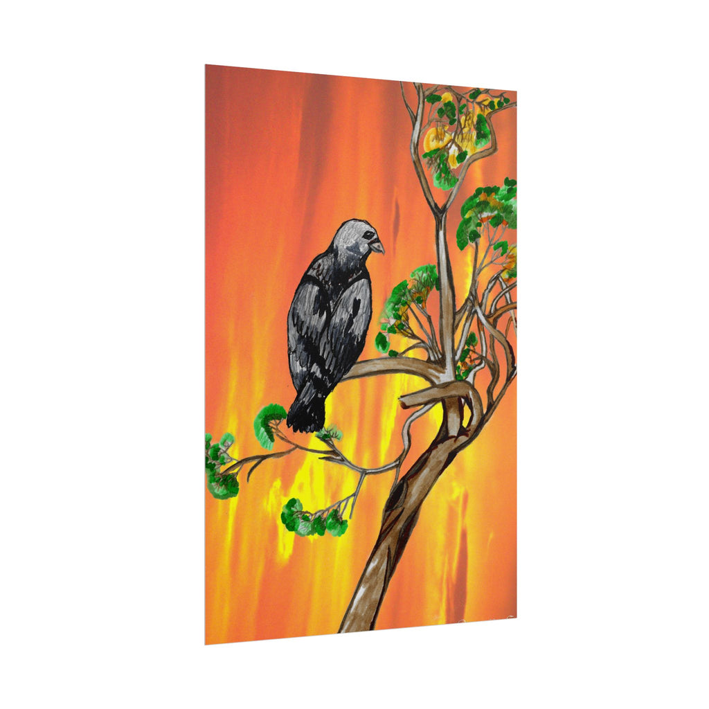 Raven on Sunset Branch Poster — Rolled Art Print