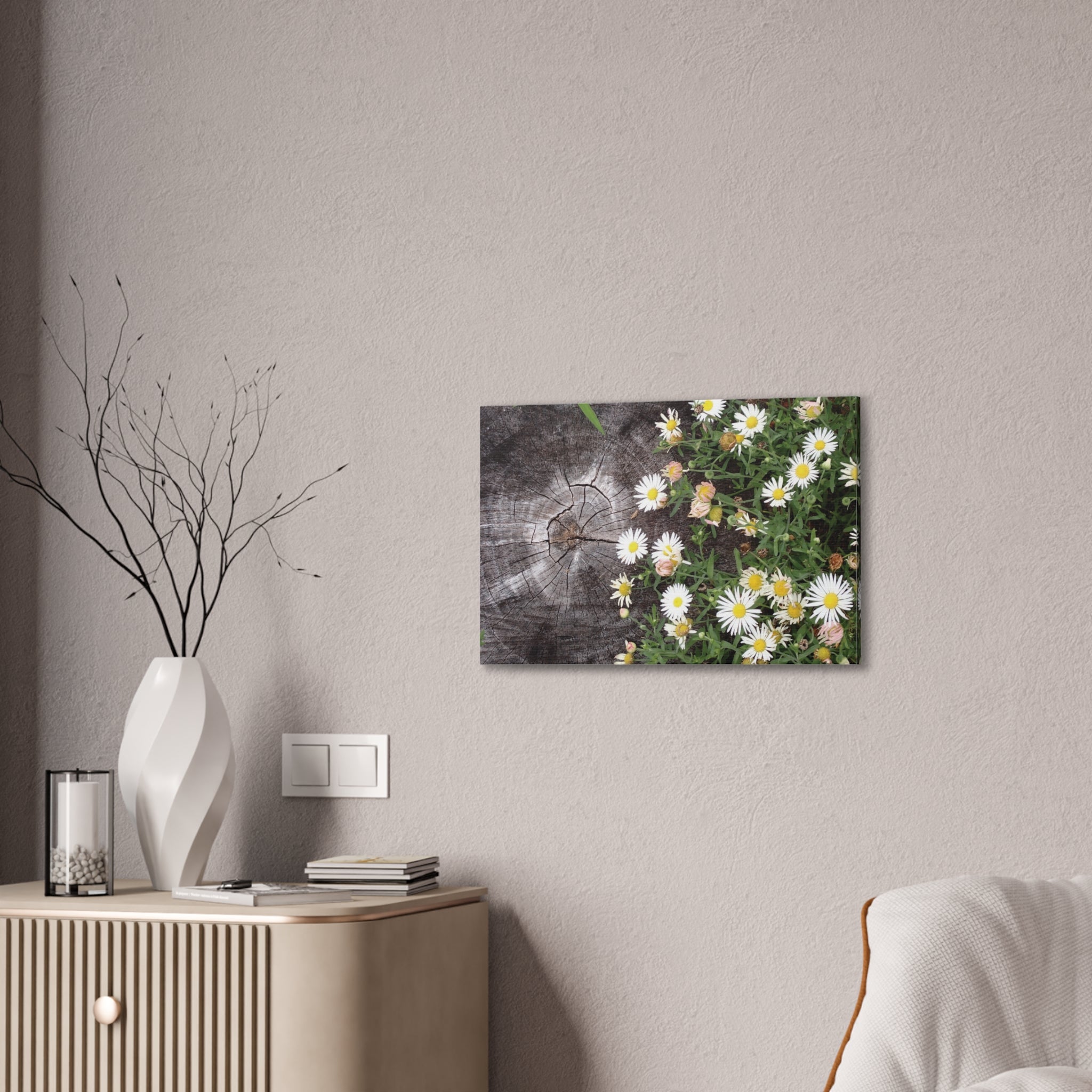 Daisies on Weathered Wood Canvas Wall Art