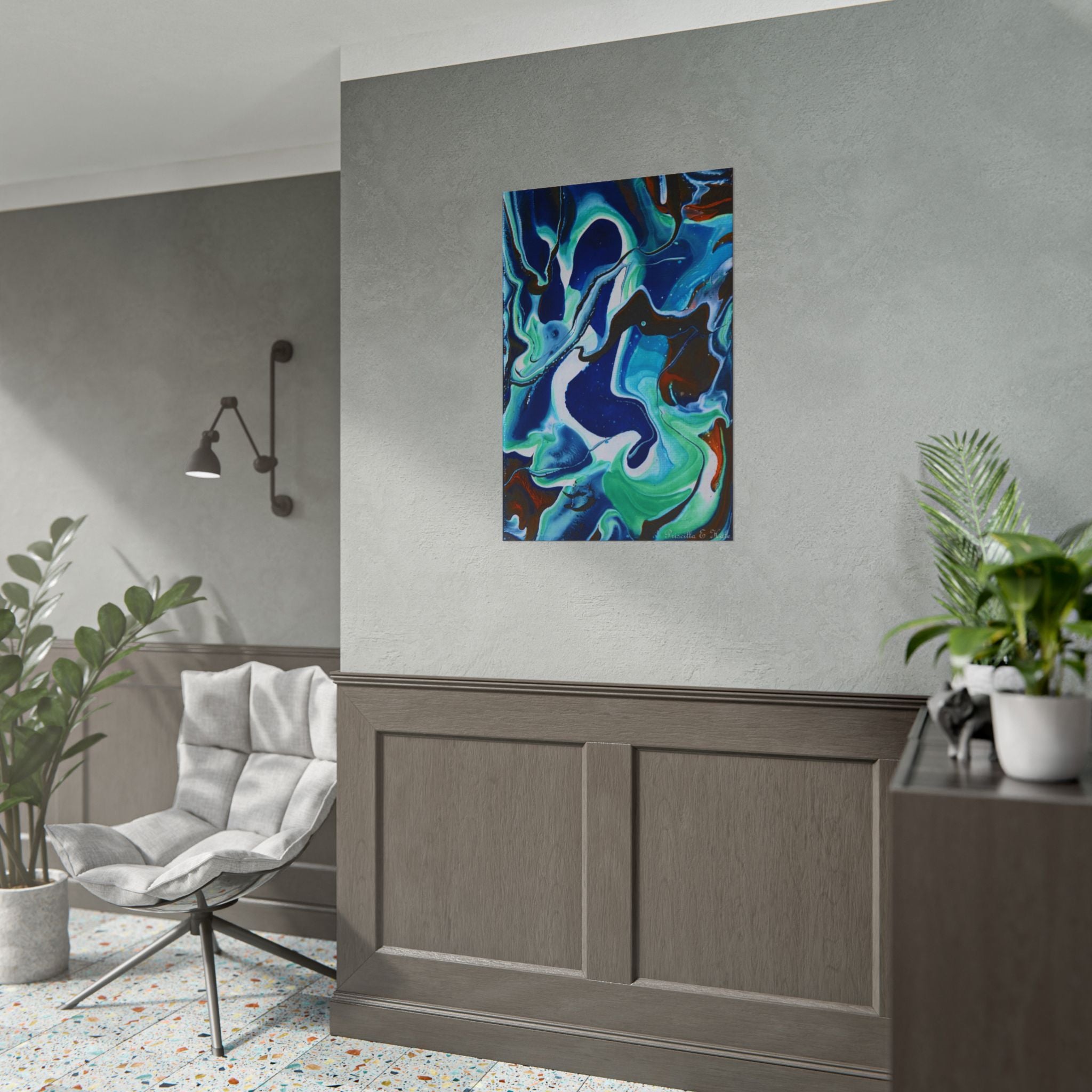 Abstract Ocean Swirl Rolled Poster — Blue & Teal Fluid Art Wall Print