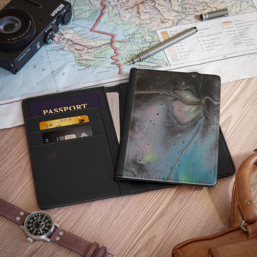 Iridescent Marble Passport Cover — Abstract Galaxy Travel Passport Holder