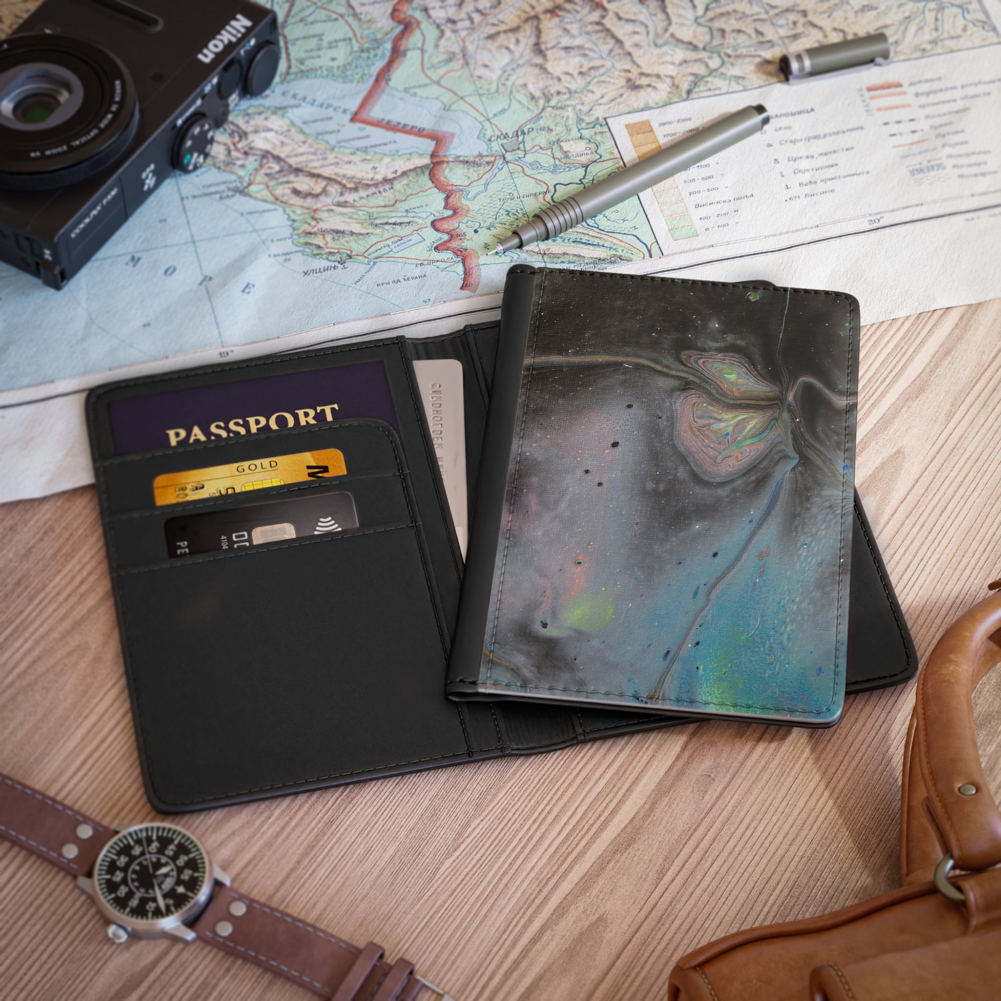 Iridescent Marble Passport Cover — Abstract Galaxy Travel Passport Holder