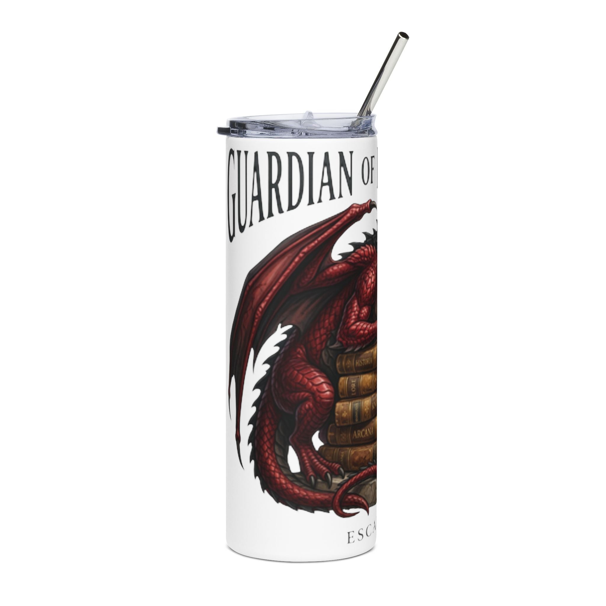 Guardian of Knowledge 20oz Stainless Steel Tumbler — Red Dragon on Books