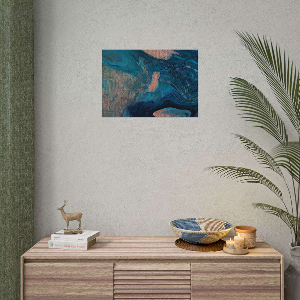 Ocean Abstract Rolled Poster — Blue Teal Gold Fluid Art Print