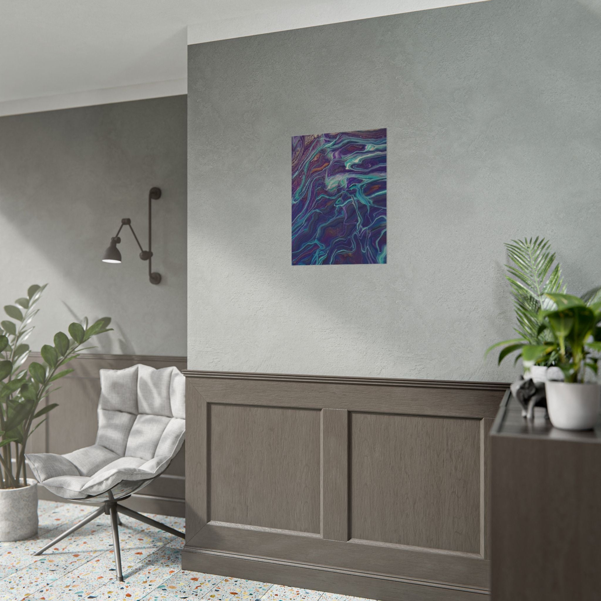 Abstract Fluid Art Poster — Purple Teal Marble Swirl Rolled Poster