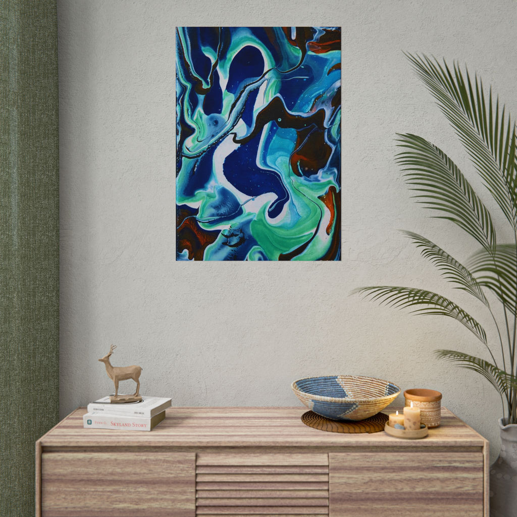 Abstract Ocean Swirl Rolled Poster — Blue & Teal Fluid Art Wall Print