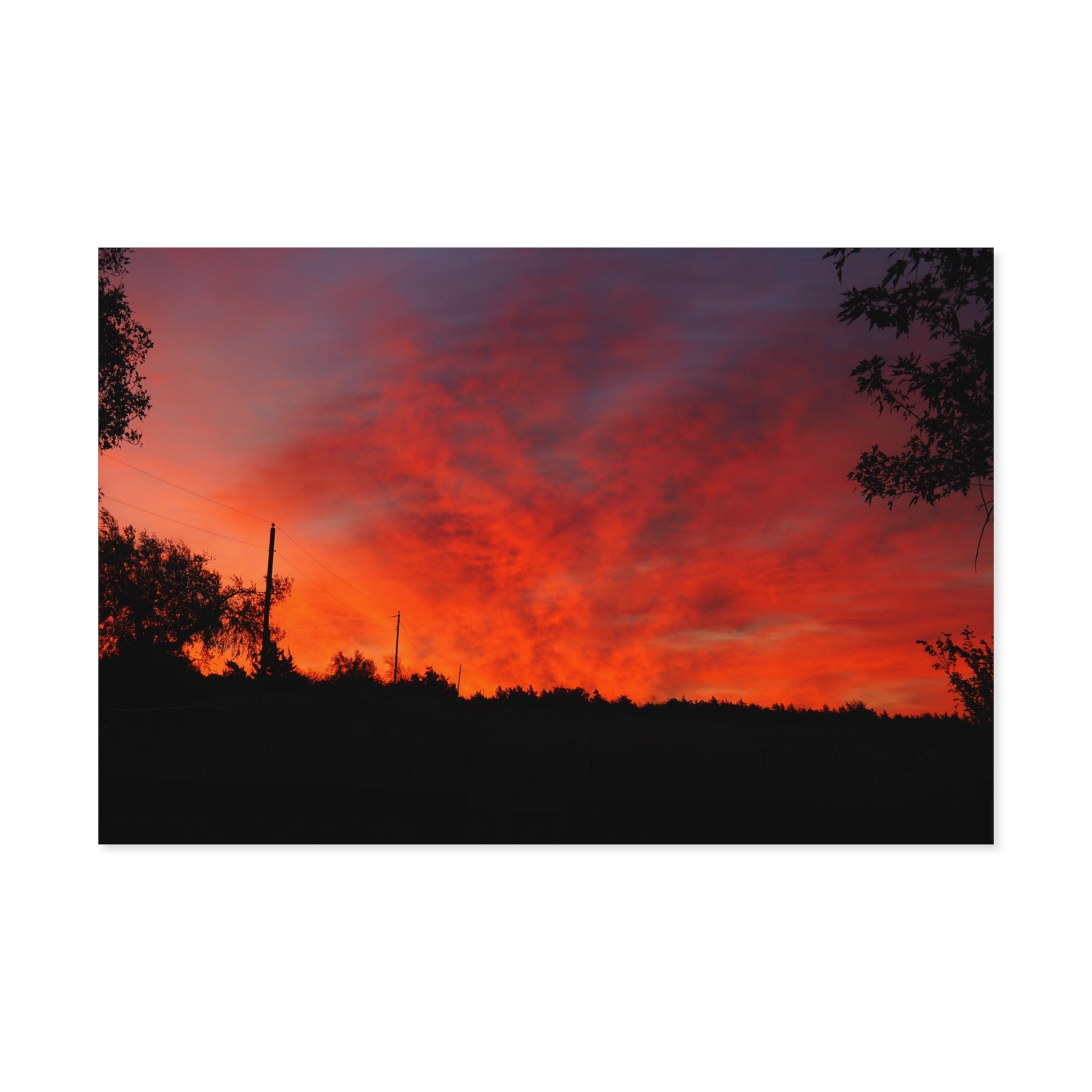 Sunset Landscape Poster — Vibrant Red Orange Sky Wall Art