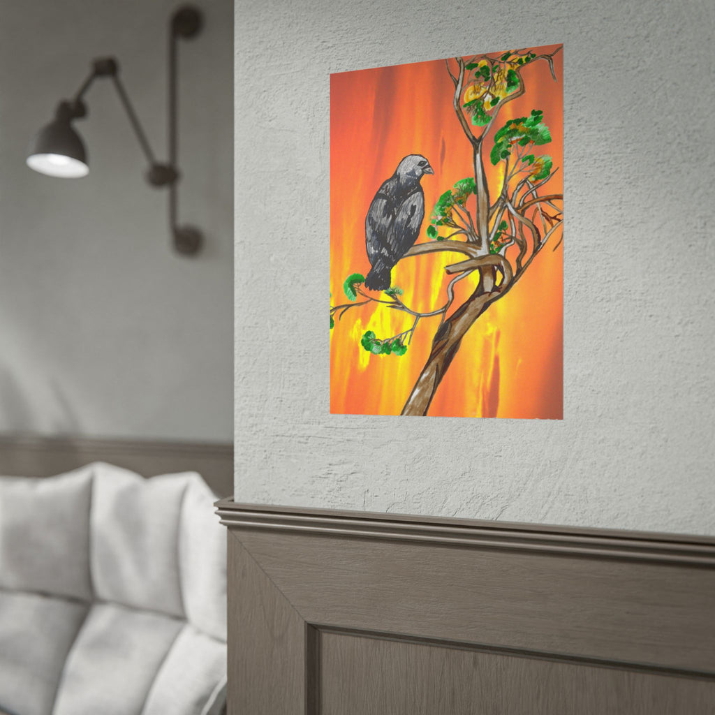 Raven on Sunset Branch Poster — Rolled Art Print
