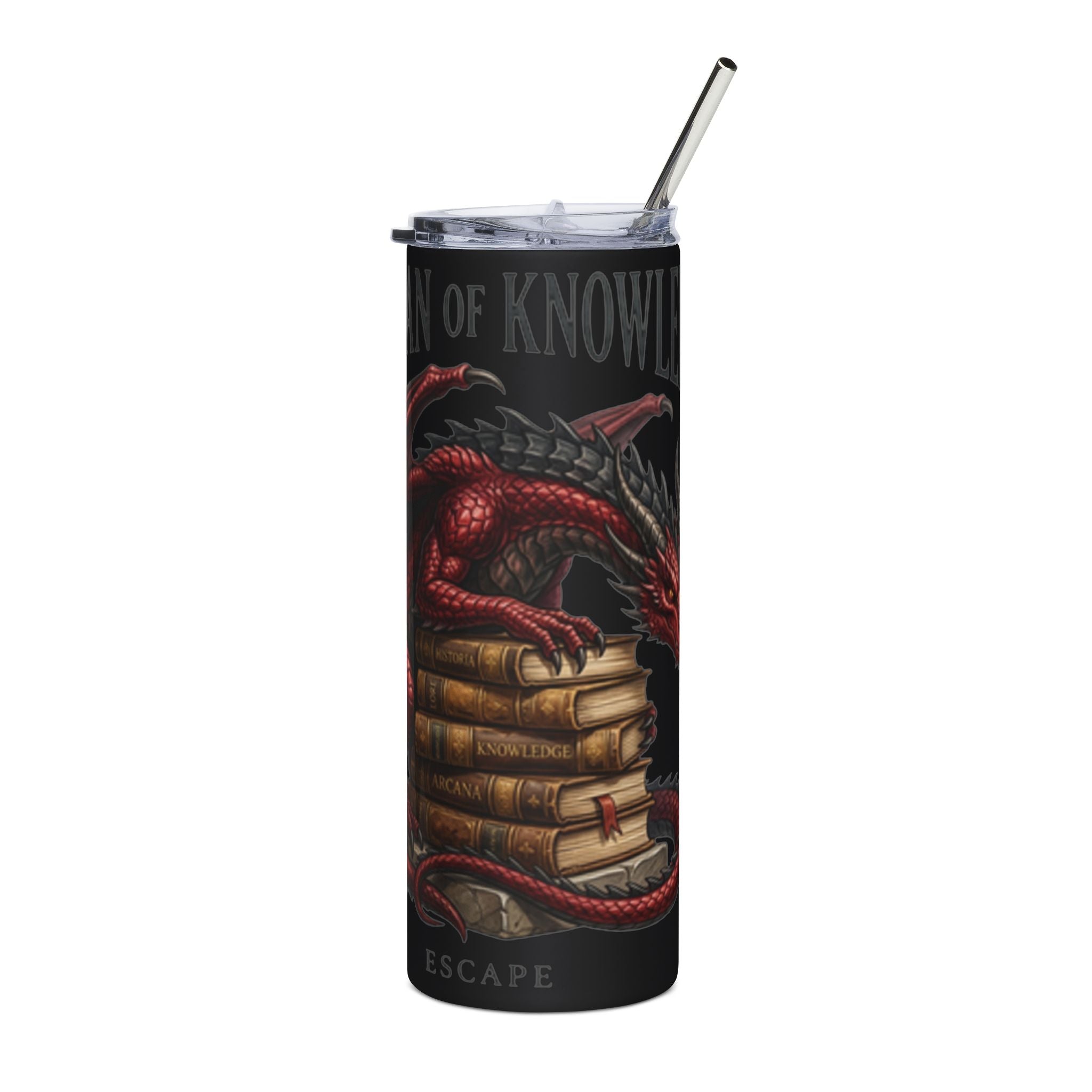 Guardian of Knowledge 20oz Stainless Steel Tumbler — Red Dragon on Books