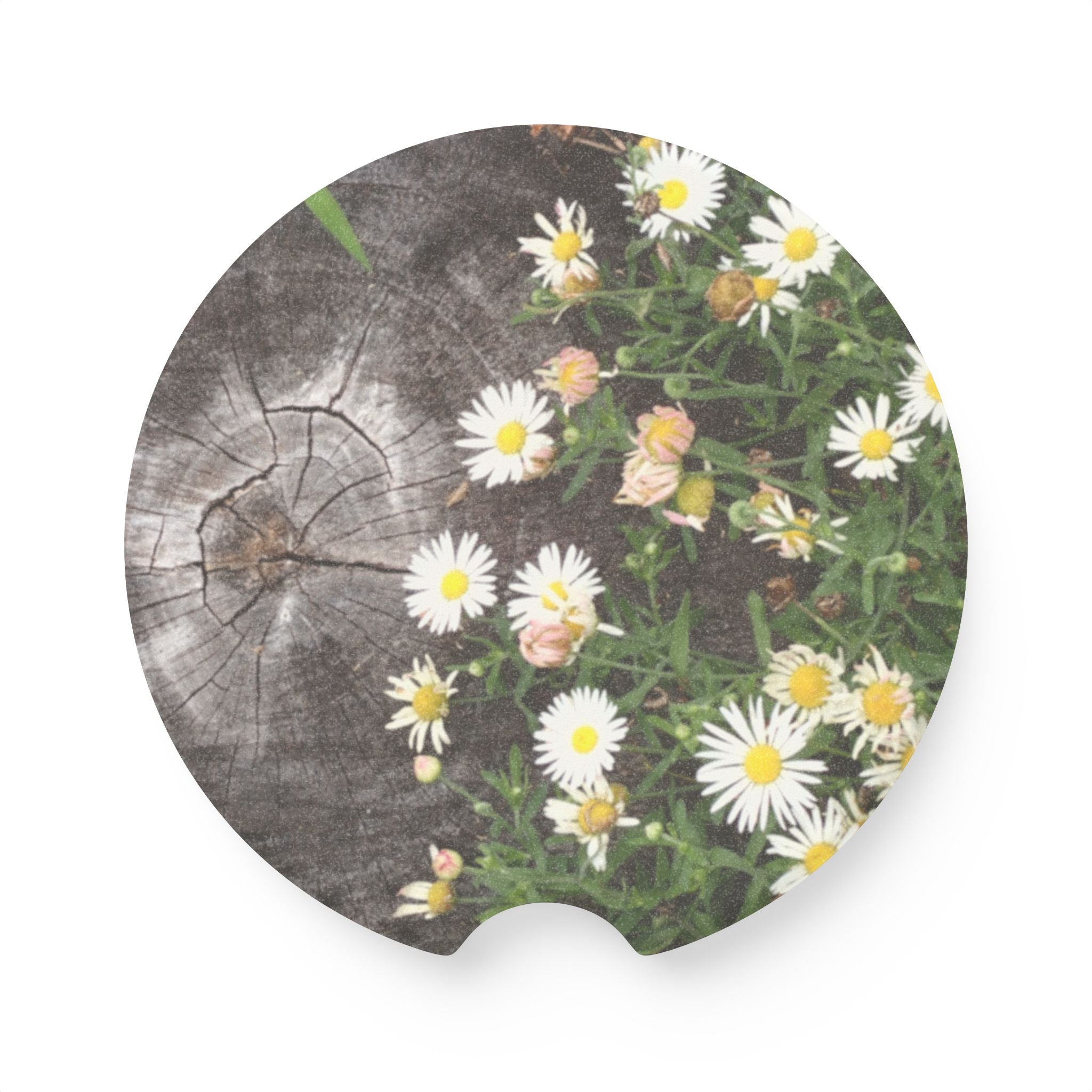 Daisy Meadow Soapstone Car Coaster — Floral Car Cupholder Absorbent Coaster