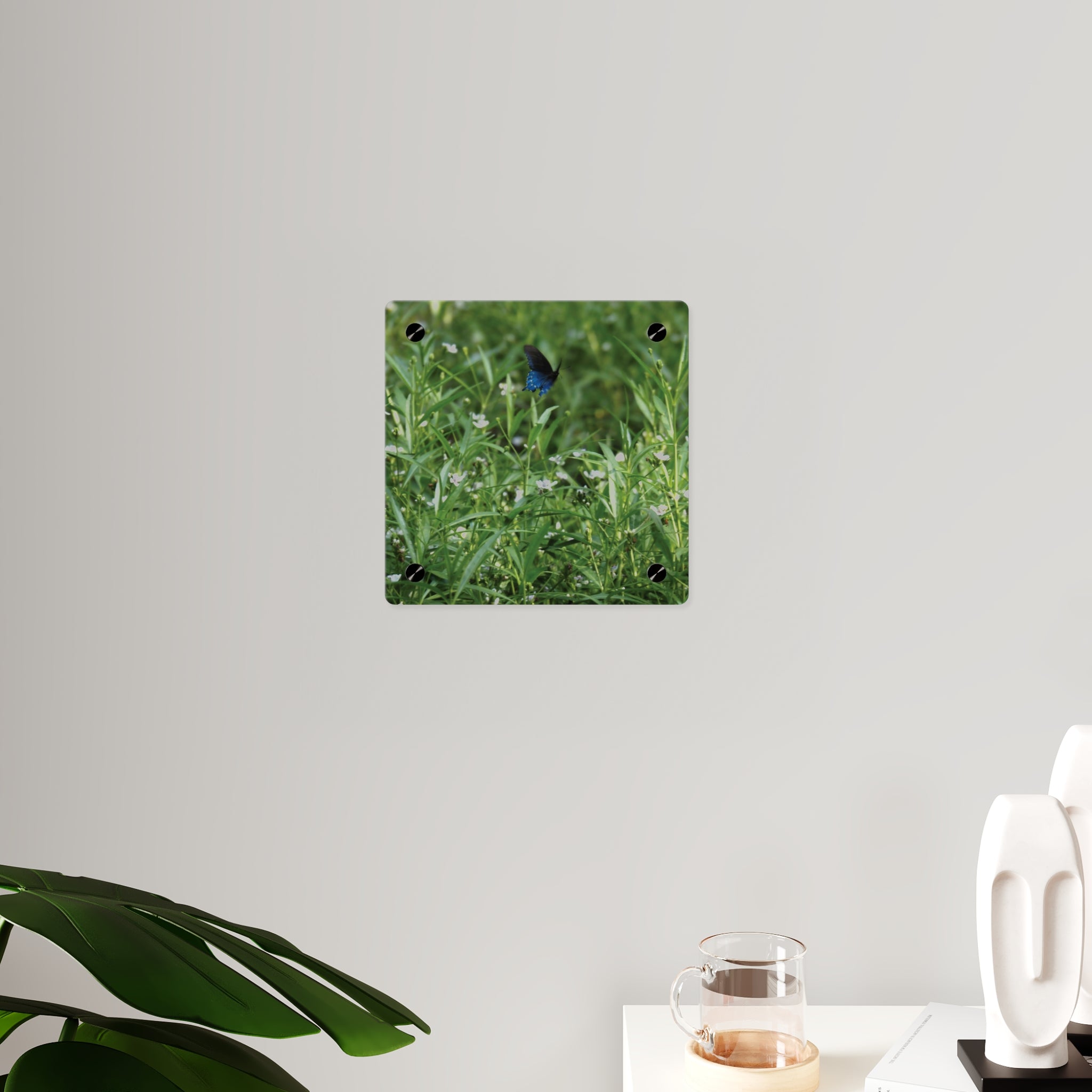 Acrylic Wall Art Panel – Blue Butterfly in Wildflower Meadow