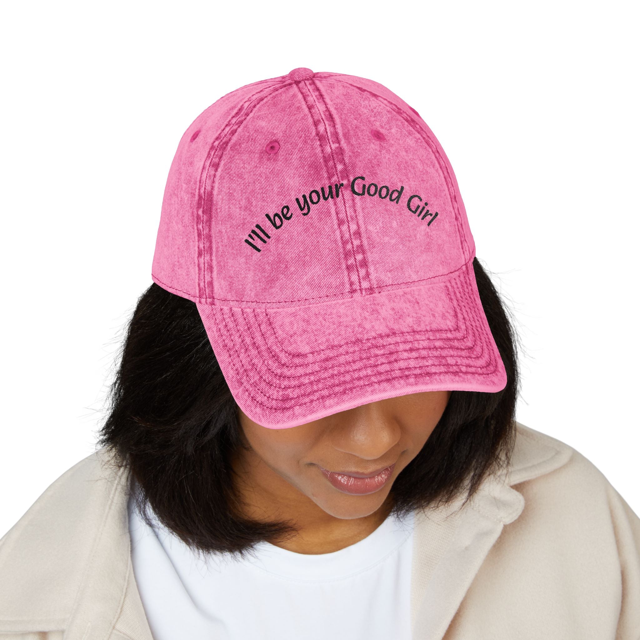 Embroidered Vintage Baseball Cap — "I'll Be Your Good Girl" Red Distressed Hat