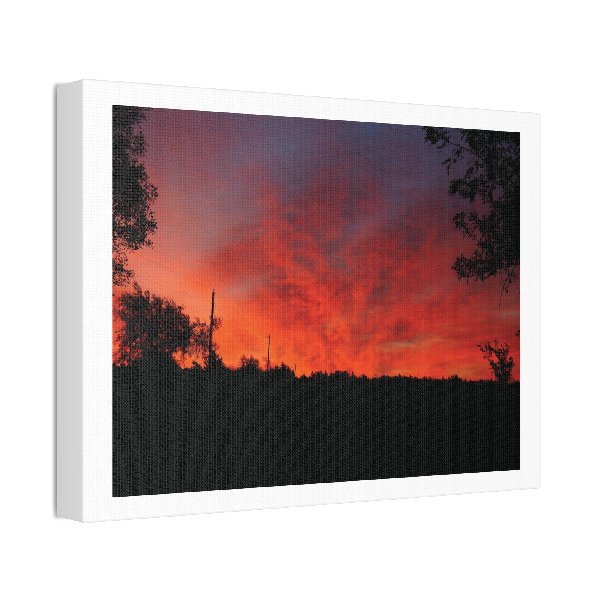 Sunset Silhouette Canvas Print — Fiery Red Orange Sky Wall Art