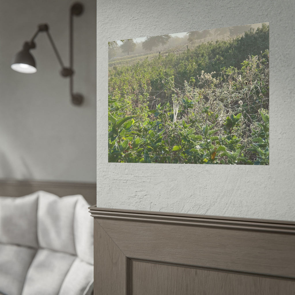 Morning Meadow Rolled Poster — Misty Wildflower Landscape Wall Art