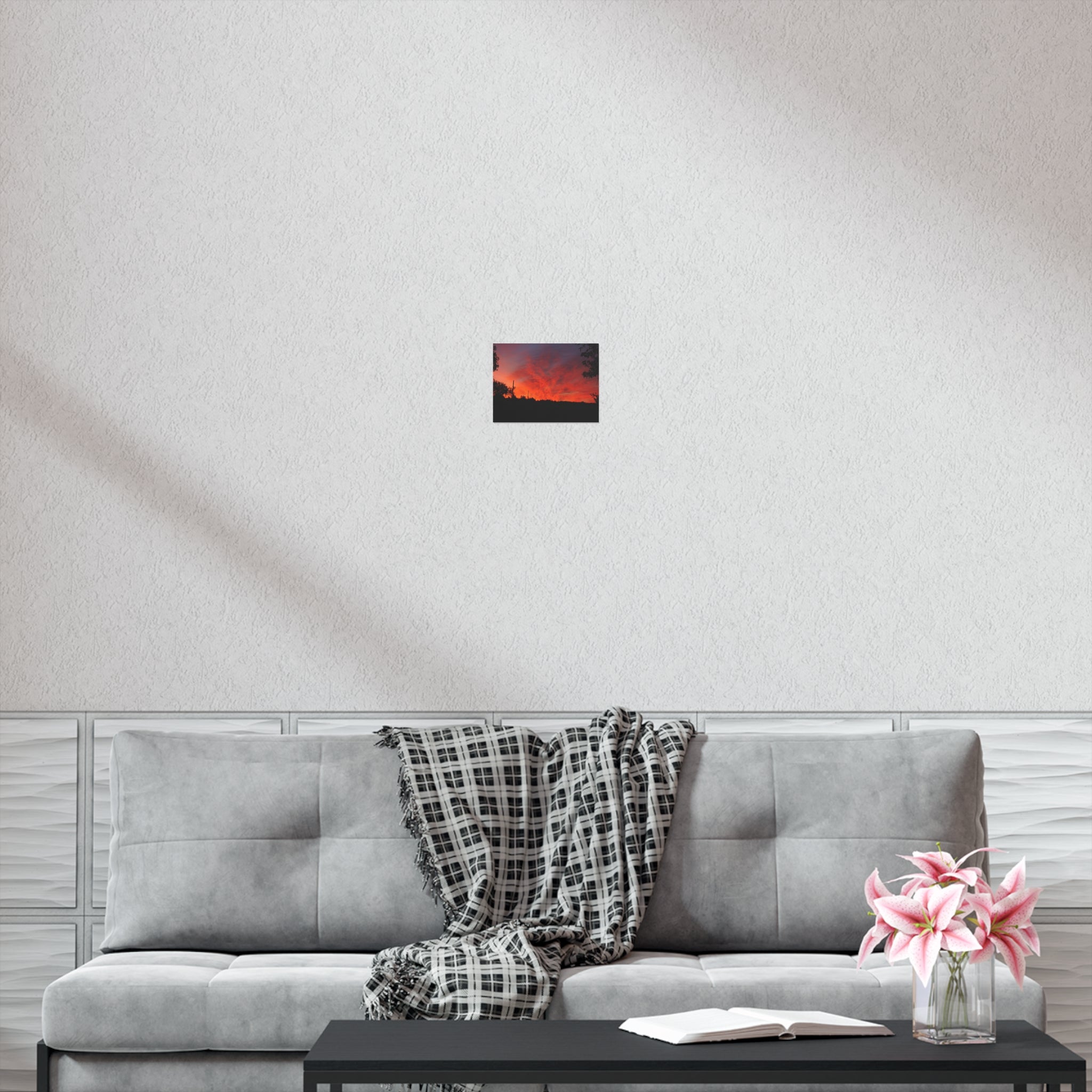 Sunset Landscape Poster — Vibrant Red Orange Sky Wall Art