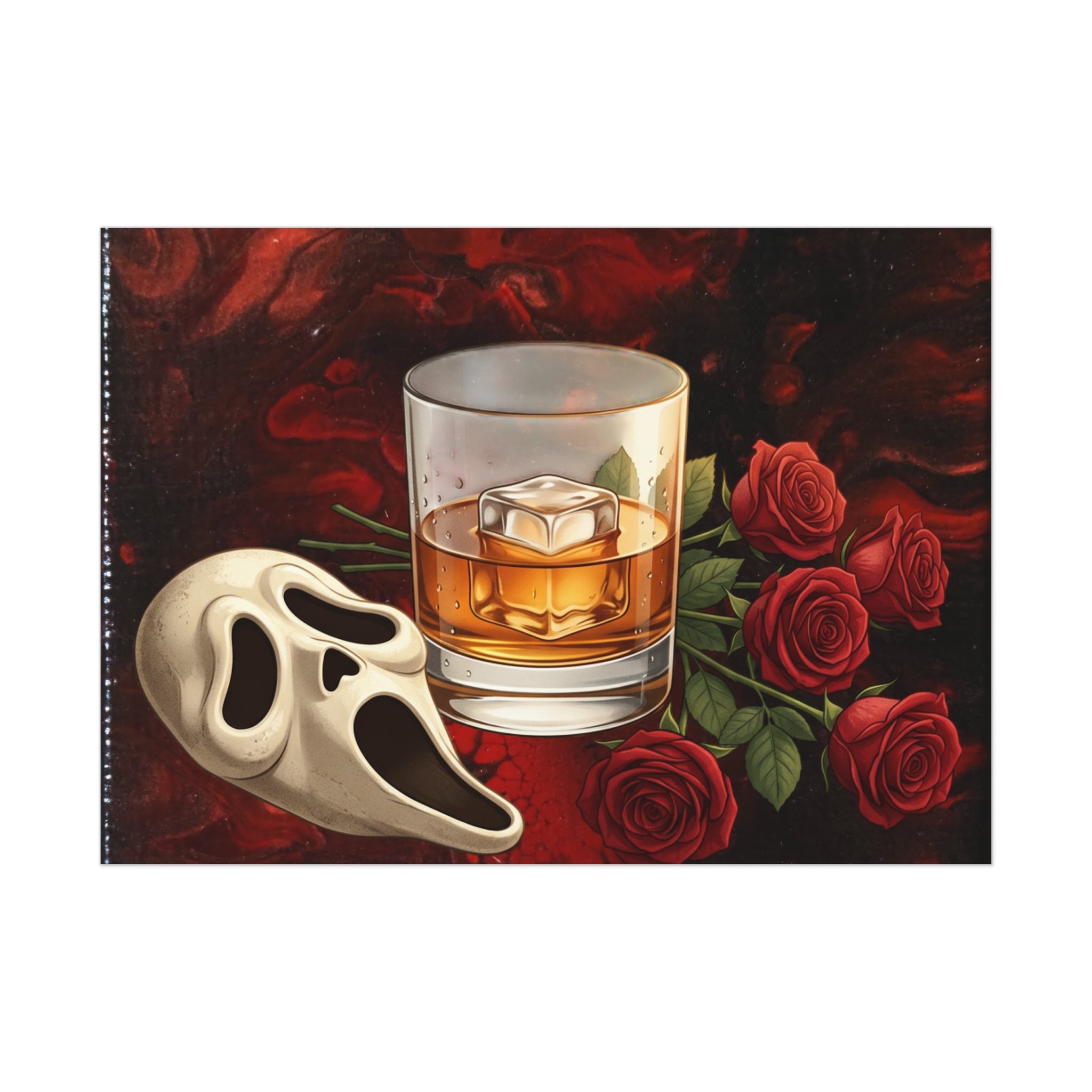 Whiskey & Roses Poster — Dark Gothic Skull dark romance themed Mask Wall Art