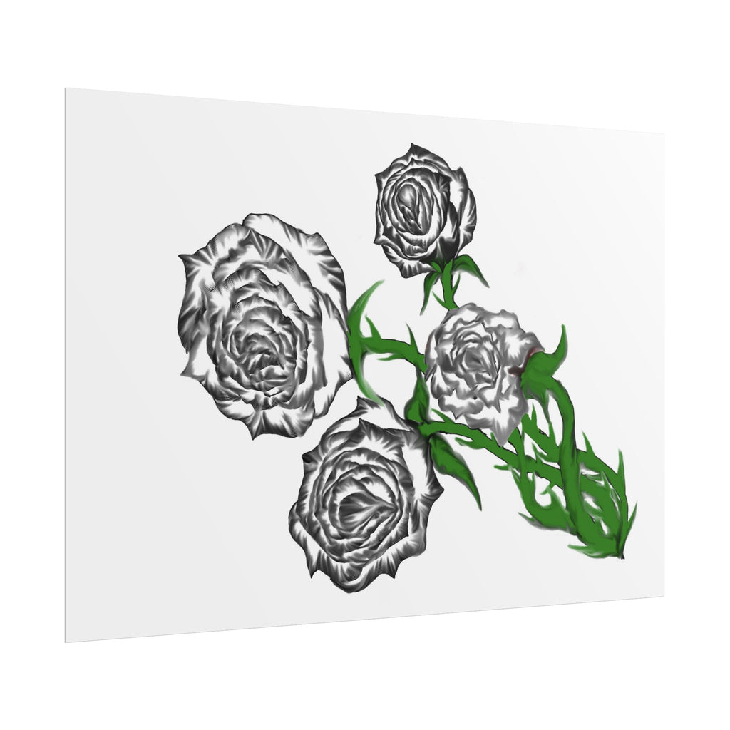 Rolled Poster — Hand-Drawn Black Rose Bouquet Floral Art Print