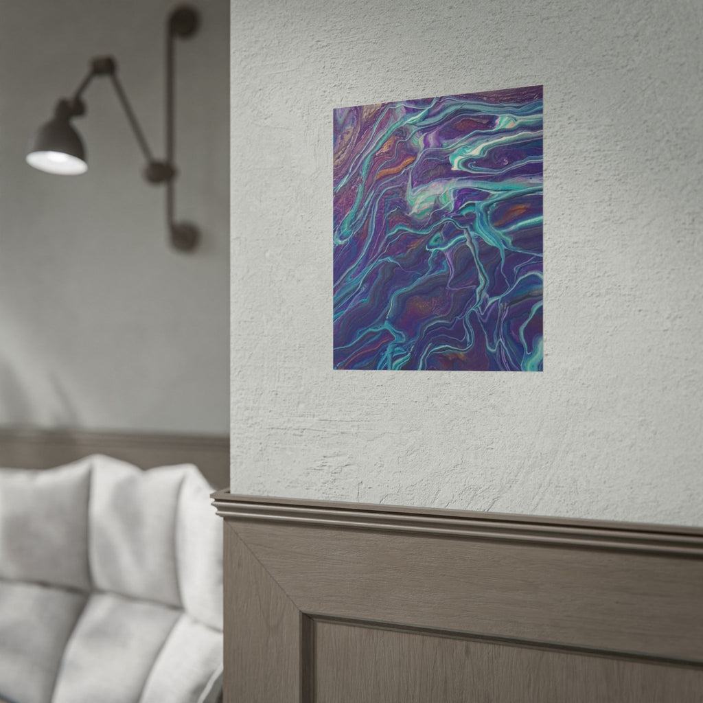 Abstract Fluid Art Poster — Purple Teal Marble Swirl Rolled Poster
