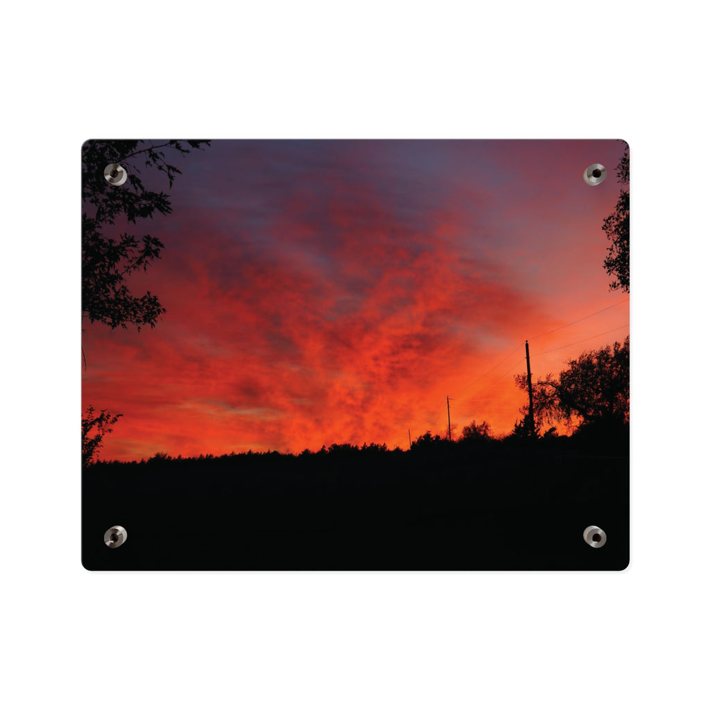 Sunset Silhouette Acrylic Wall Art Panel – Vibrant Red Orange Sky