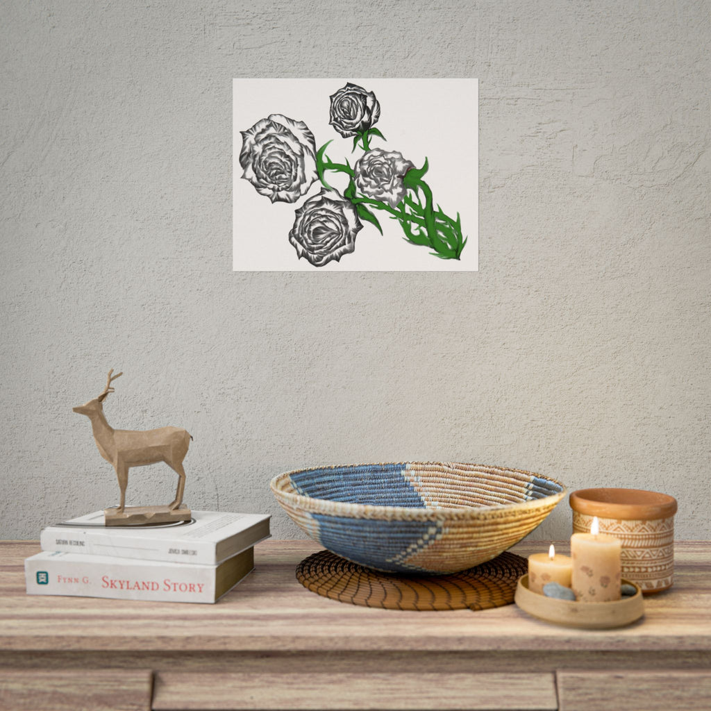 Rolled Poster — Hand-Drawn Black Rose Bouquet Floral Art Print