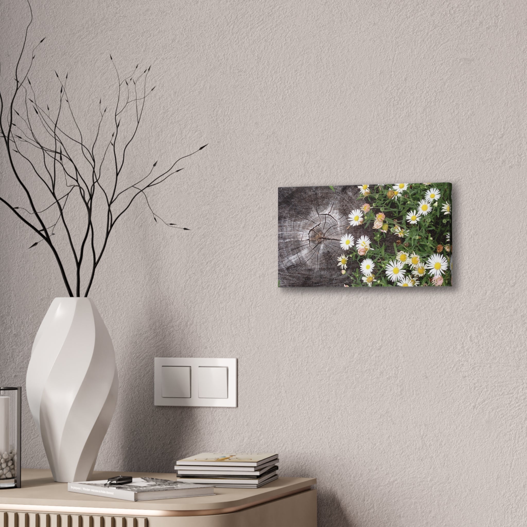 Daisies on Weathered Wood Canvas Wall Art