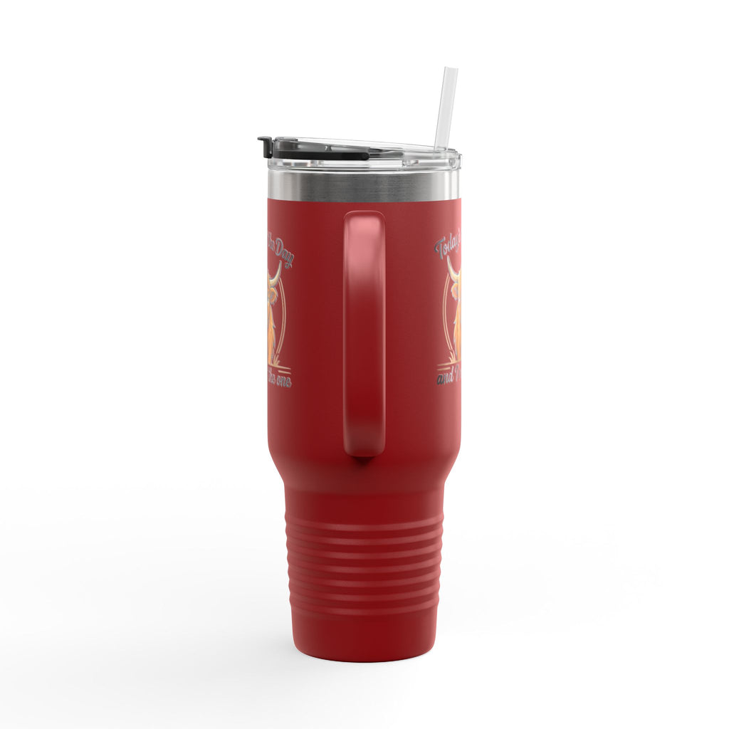 40oz Insulated Travel Mug — "Today's Not the Day and I'm Not the One" Highland Cow