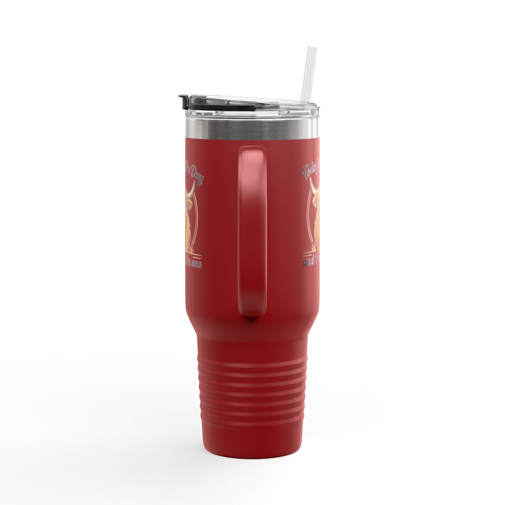 40oz Insulated Travel Mug — "Today's Not the Day and I'm Not the One" Highland Cow