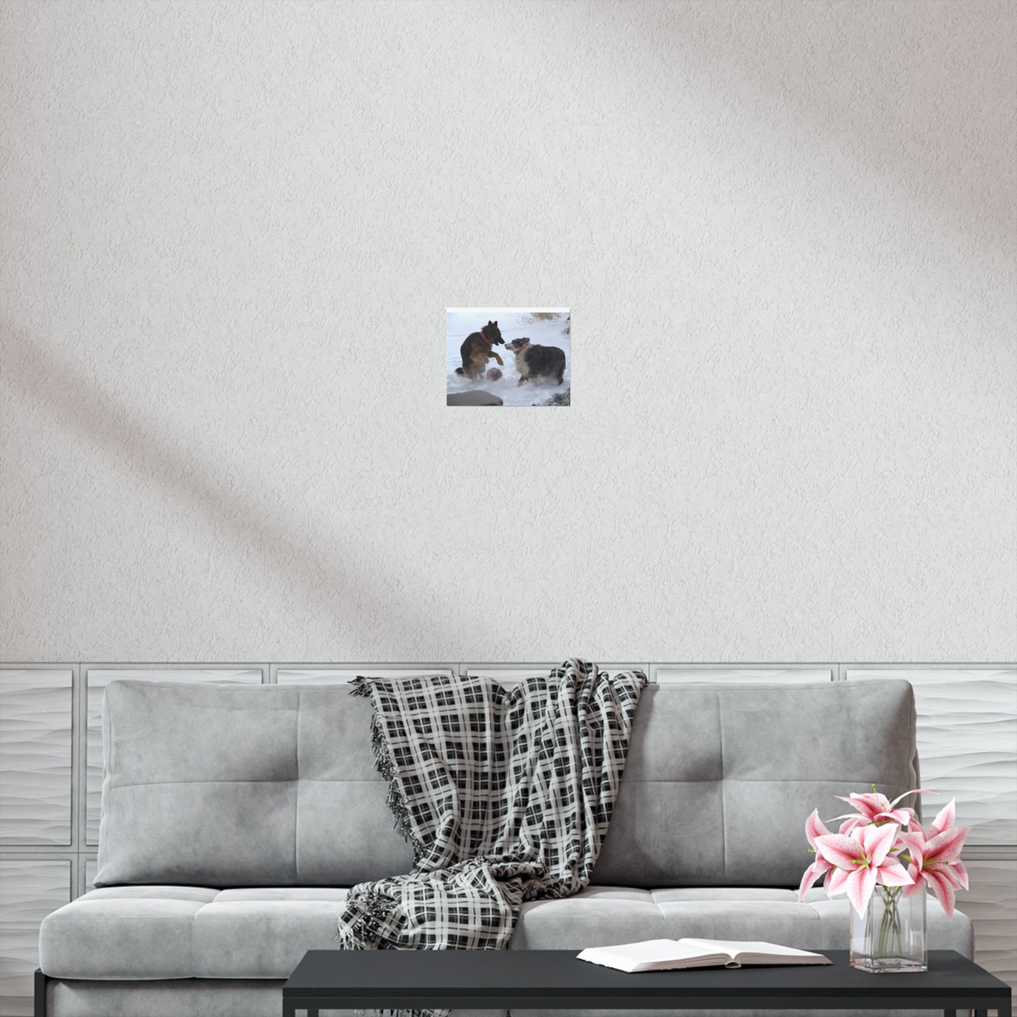 Dog Playful Winter Photo Poster — Two Dogs Playing in Snow Wall Art
