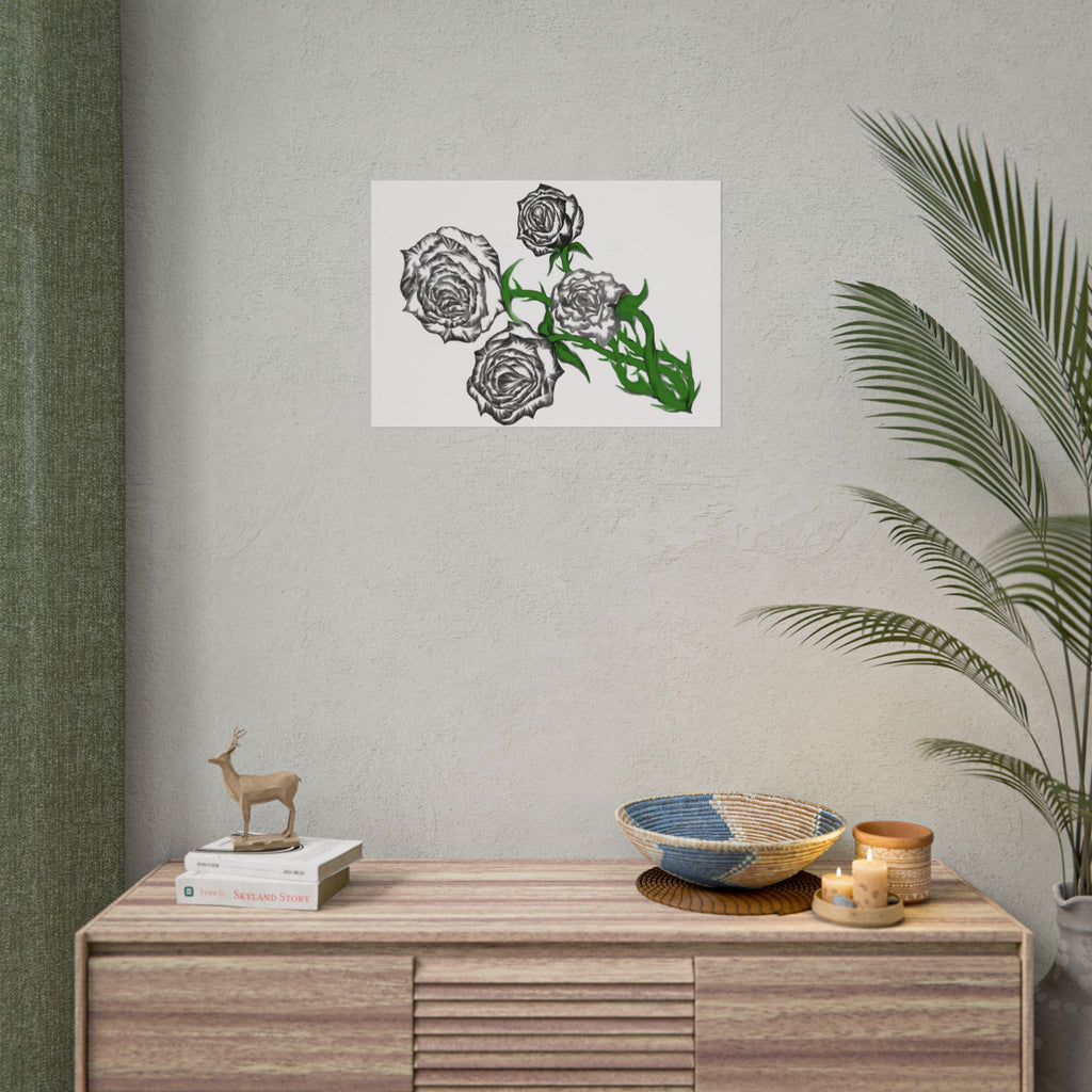 Rolled Poster — Hand-Drawn Black Rose Bouquet Floral Art Print