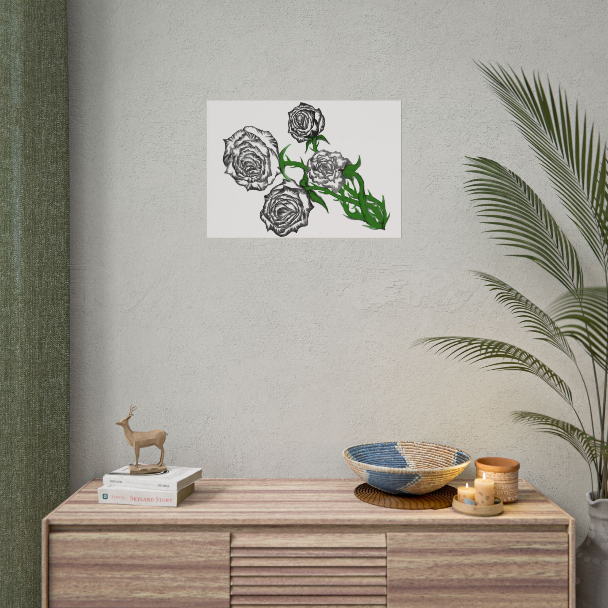 Rolled Poster — Hand-Drawn Black Rose Bouquet Floral Art Print