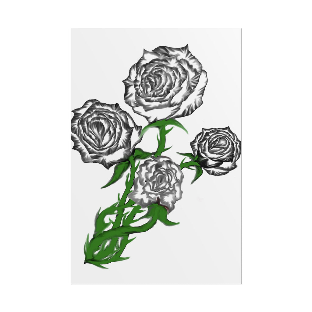 Rolled Poster — Hand-Drawn Black Rose Bouquet Floral Art Print