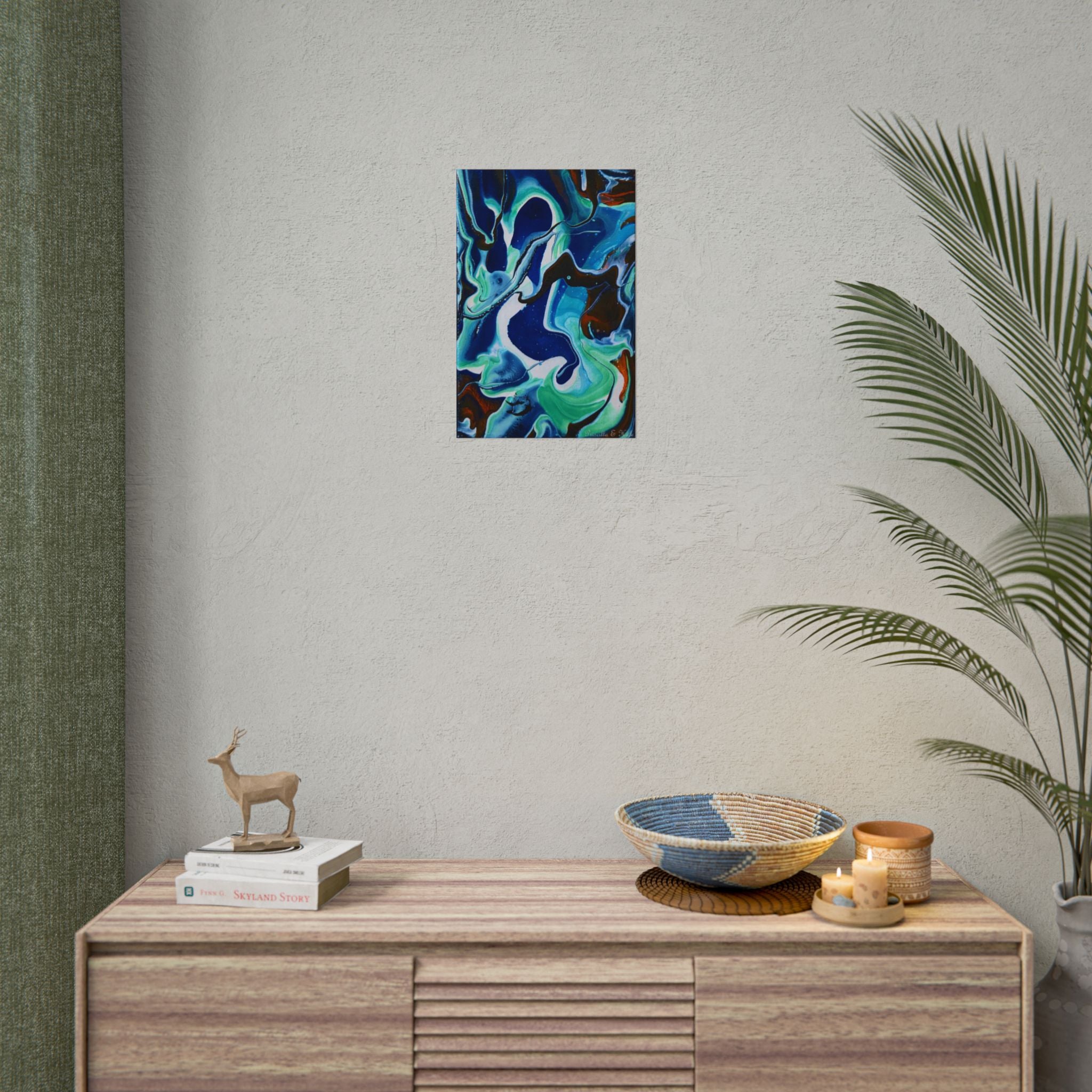 Abstract Ocean Swirl Rolled Poster — Blue & Teal Fluid Art Wall Print