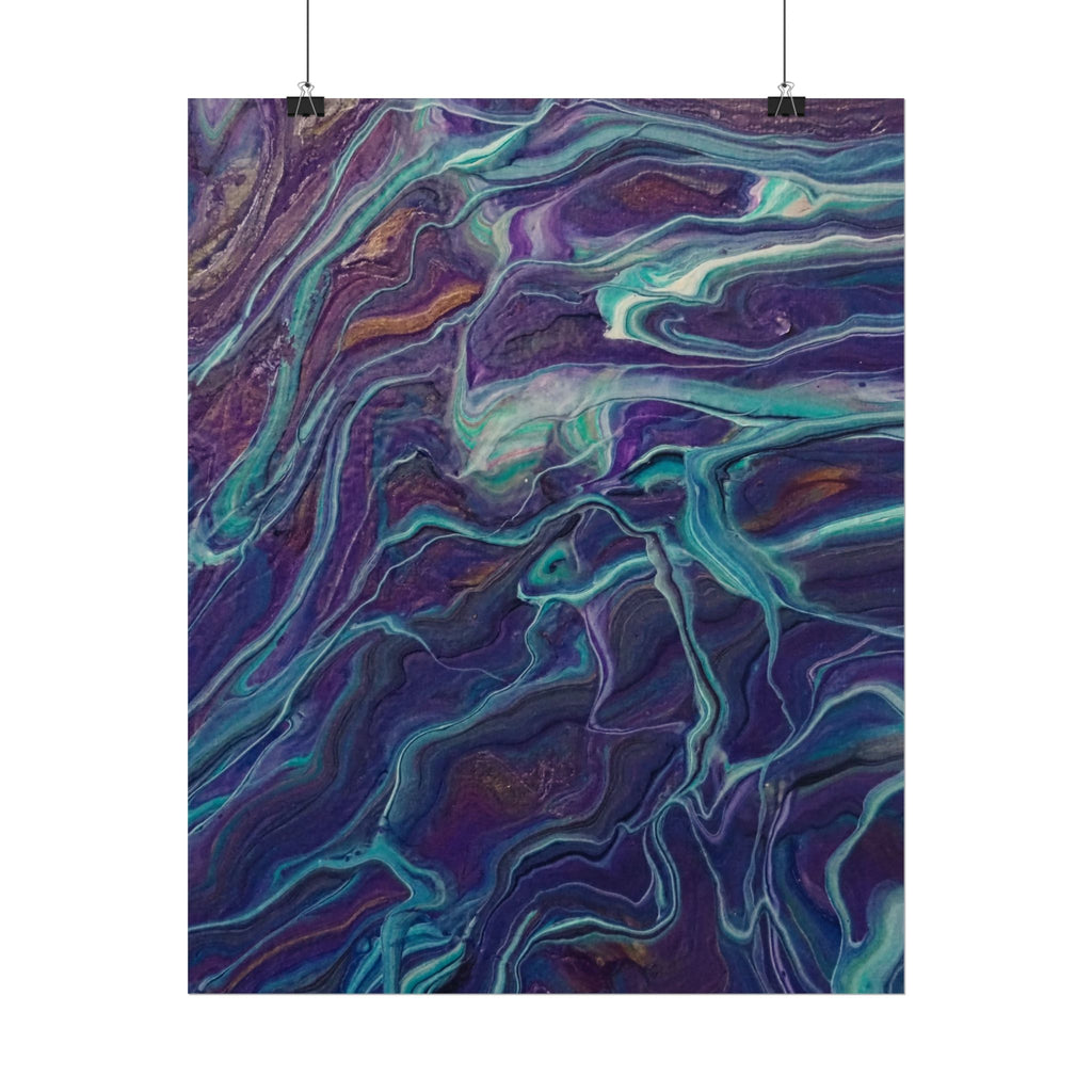Abstract Fluid Art Poster — Purple Teal Marble Swirl Rolled Poster