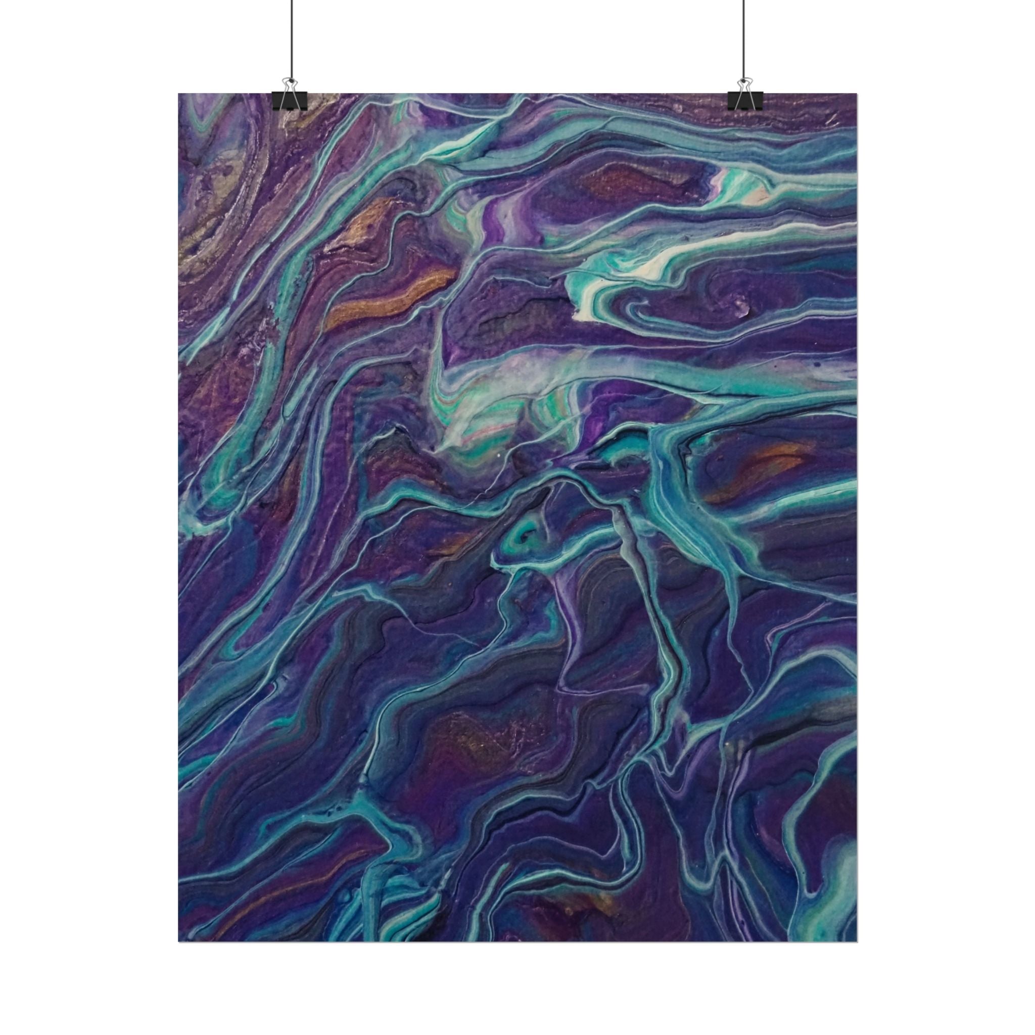 Abstract Fluid Art Poster — Purple Teal Marble Swirl Rolled Poster