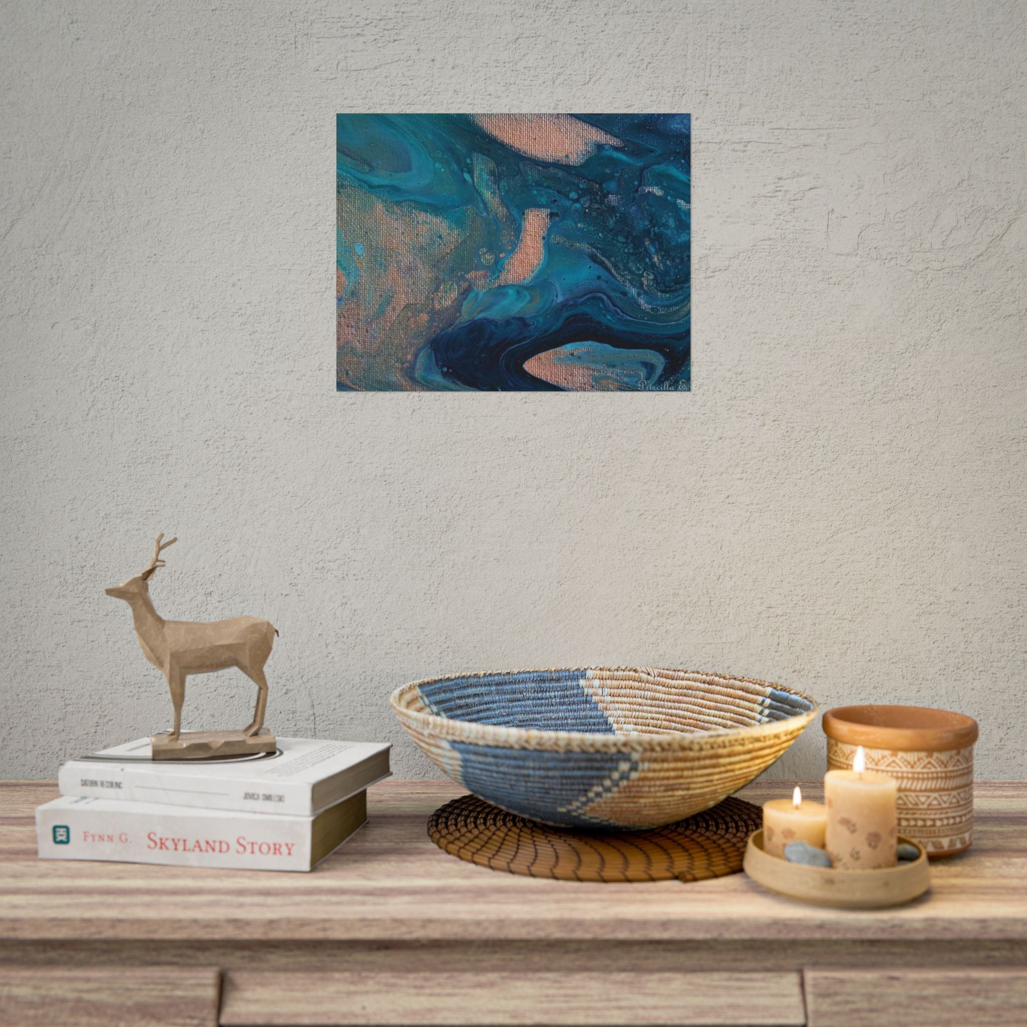 Ocean Abstract Rolled Poster — Blue Teal Gold Fluid Art Print