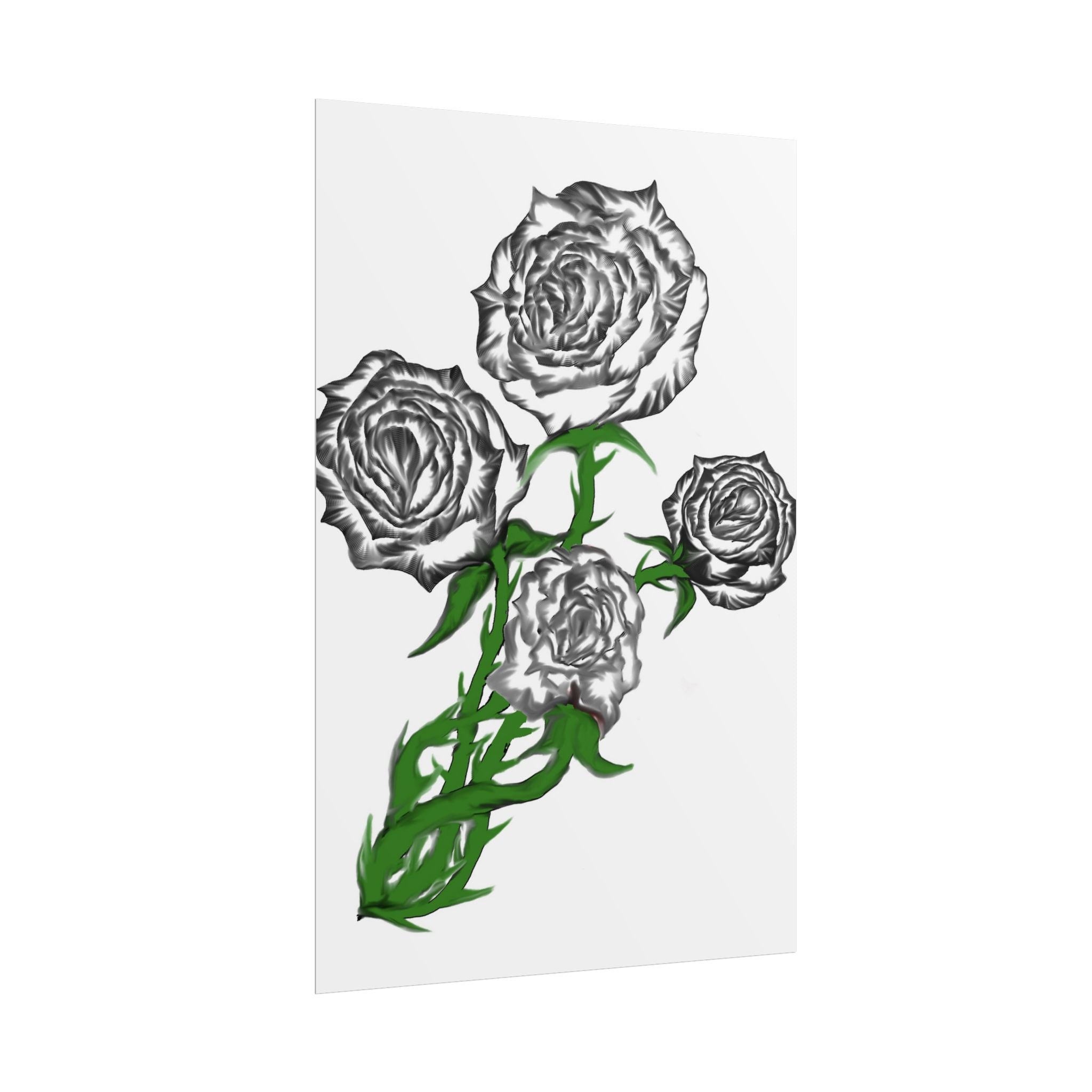 Rolled Poster — Hand-Drawn Black Rose Bouquet Floral Art Print