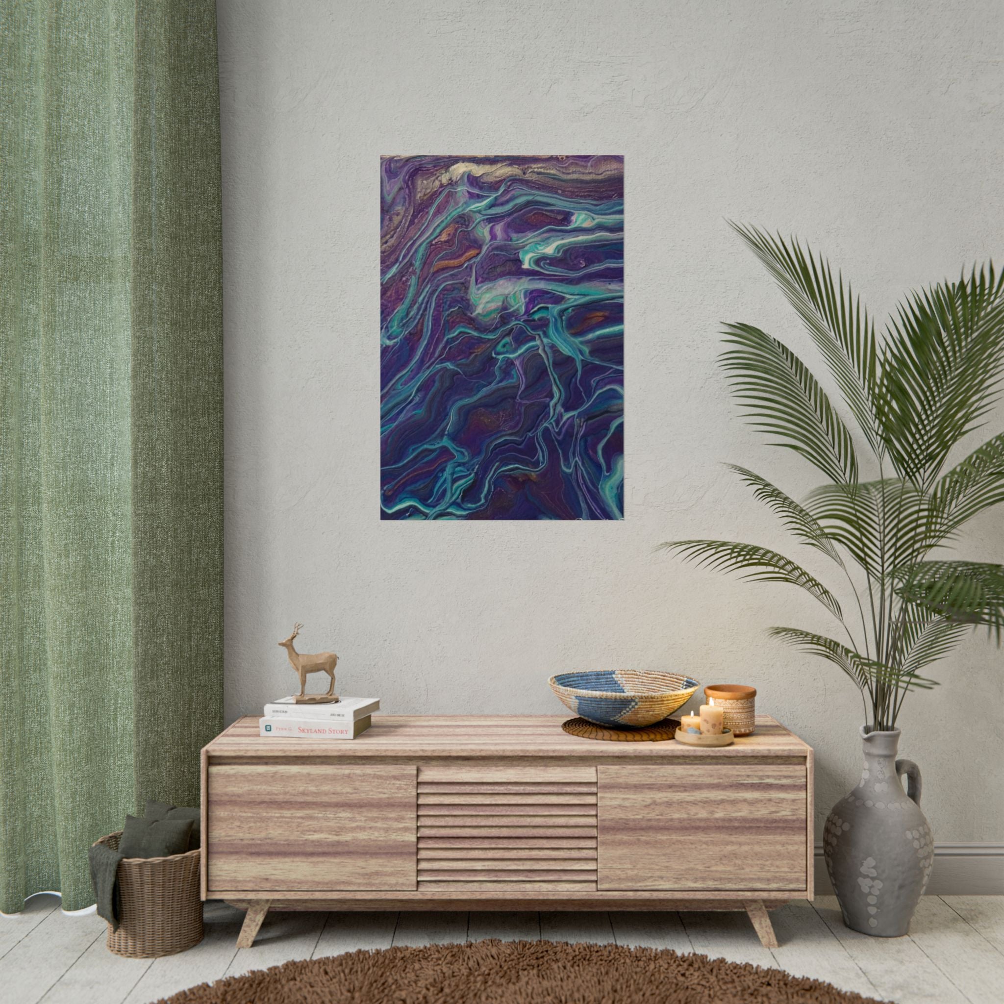 Abstract Fluid Art Poster — Purple Teal Marble Swirl Rolled Poster
