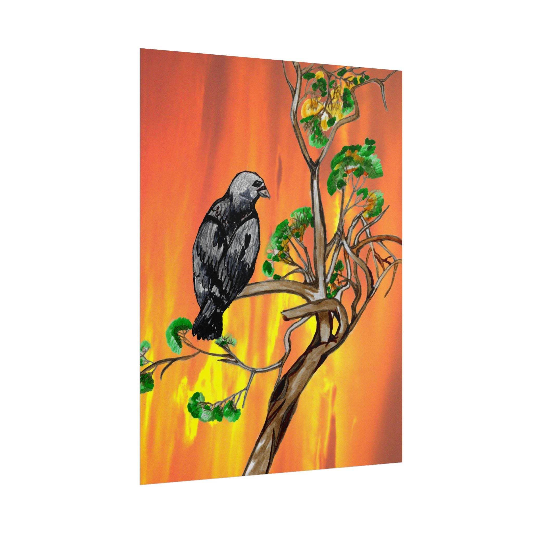 Raven on Sunset Branch Poster — Rolled Art Print