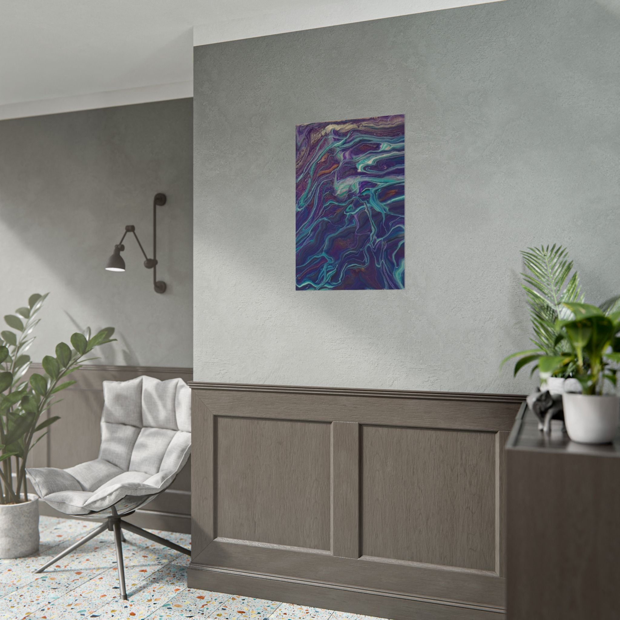 Abstract Fluid Art Poster — Purple Teal Marble Swirl Rolled Poster