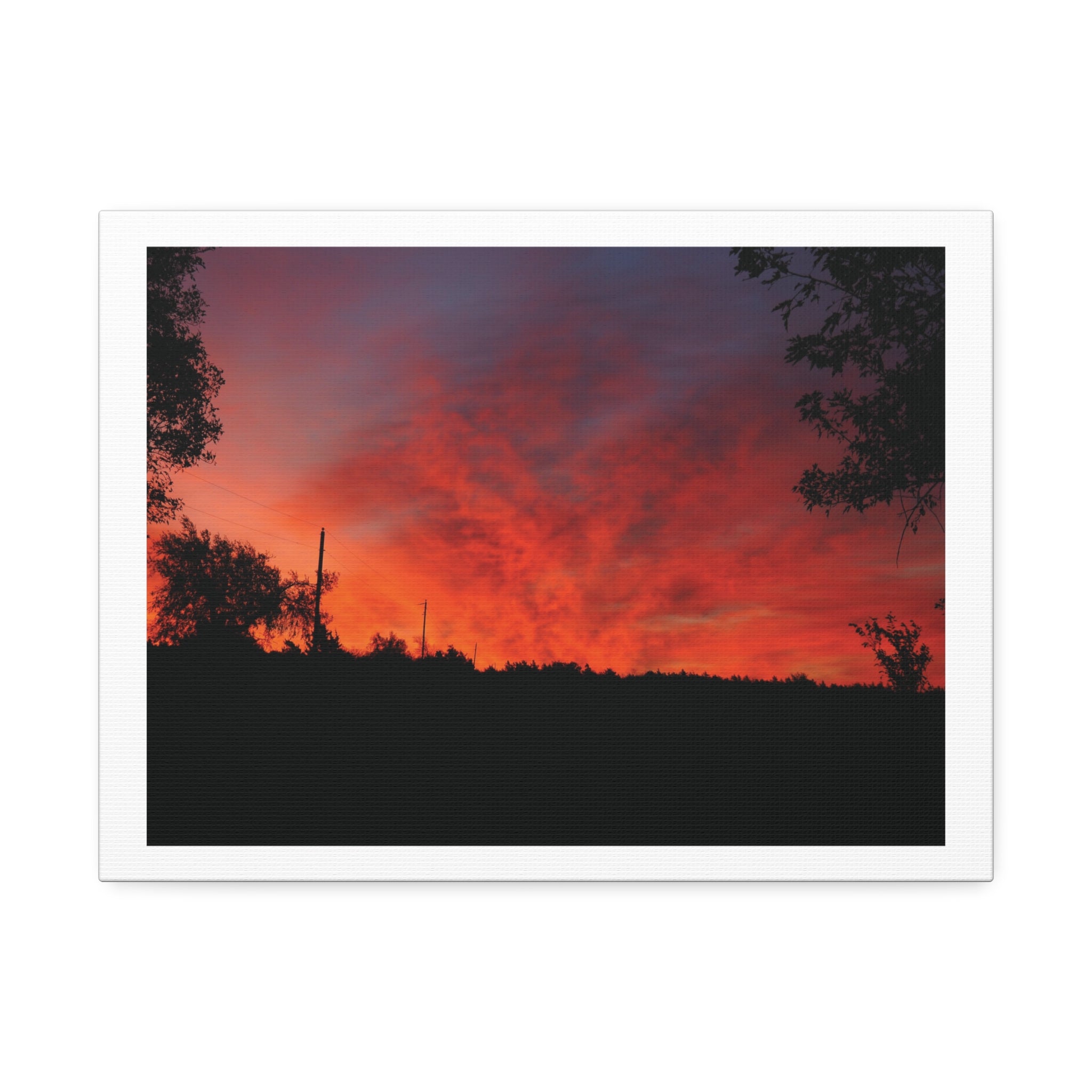 Sunset Silhouette Canvas Print — Fiery Red Orange Sky Wall Art