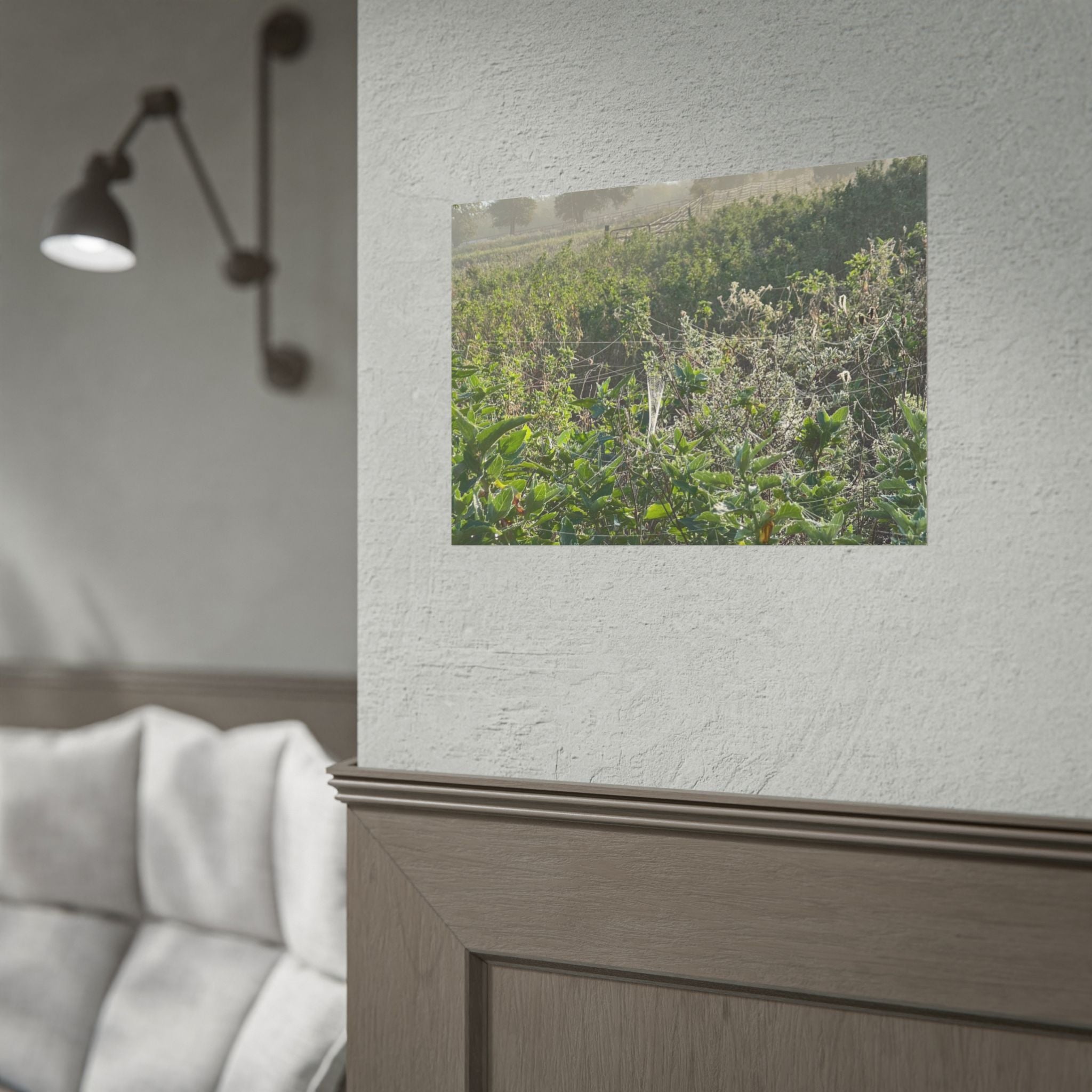 Morning Meadow Rolled Poster — Misty Wildflower Landscape Wall Art