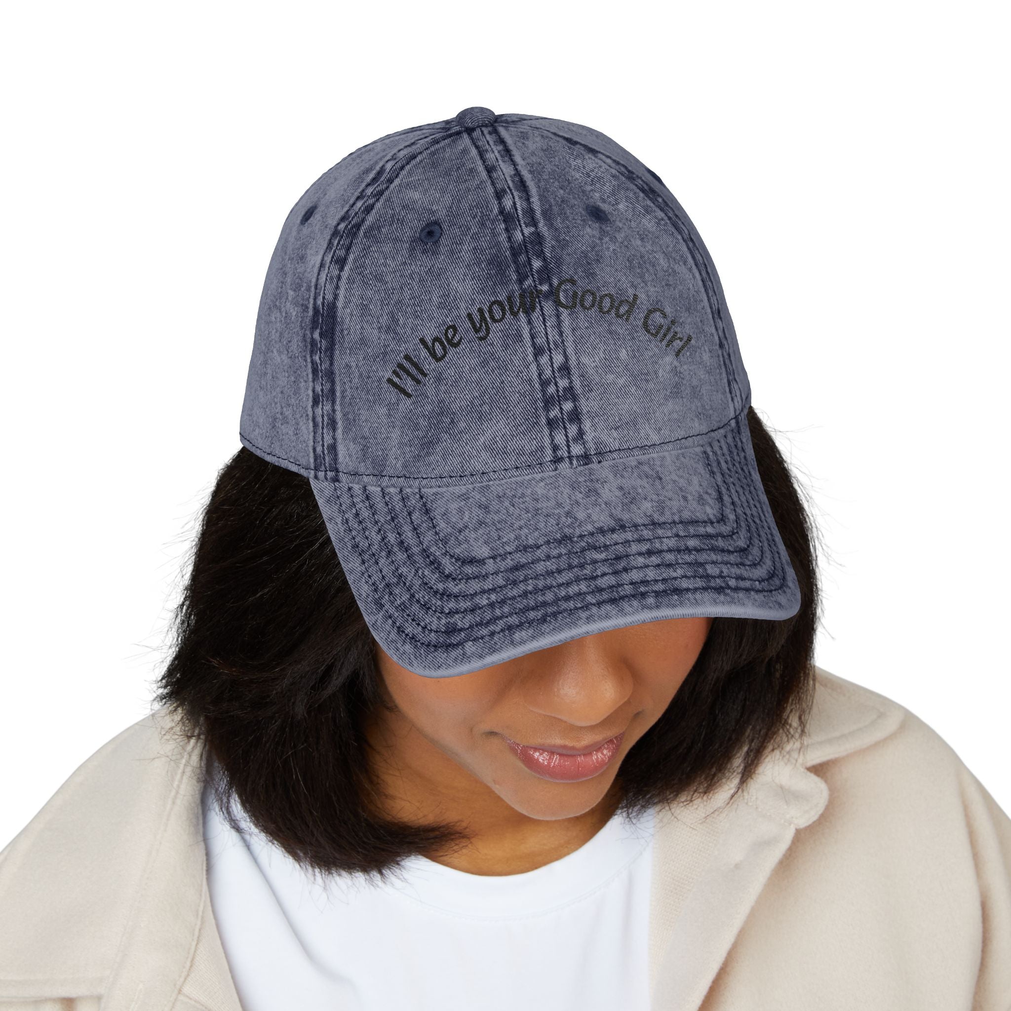 Embroidered Vintage Baseball Cap — "I'll Be Your Good Girl" Red Distressed Hat