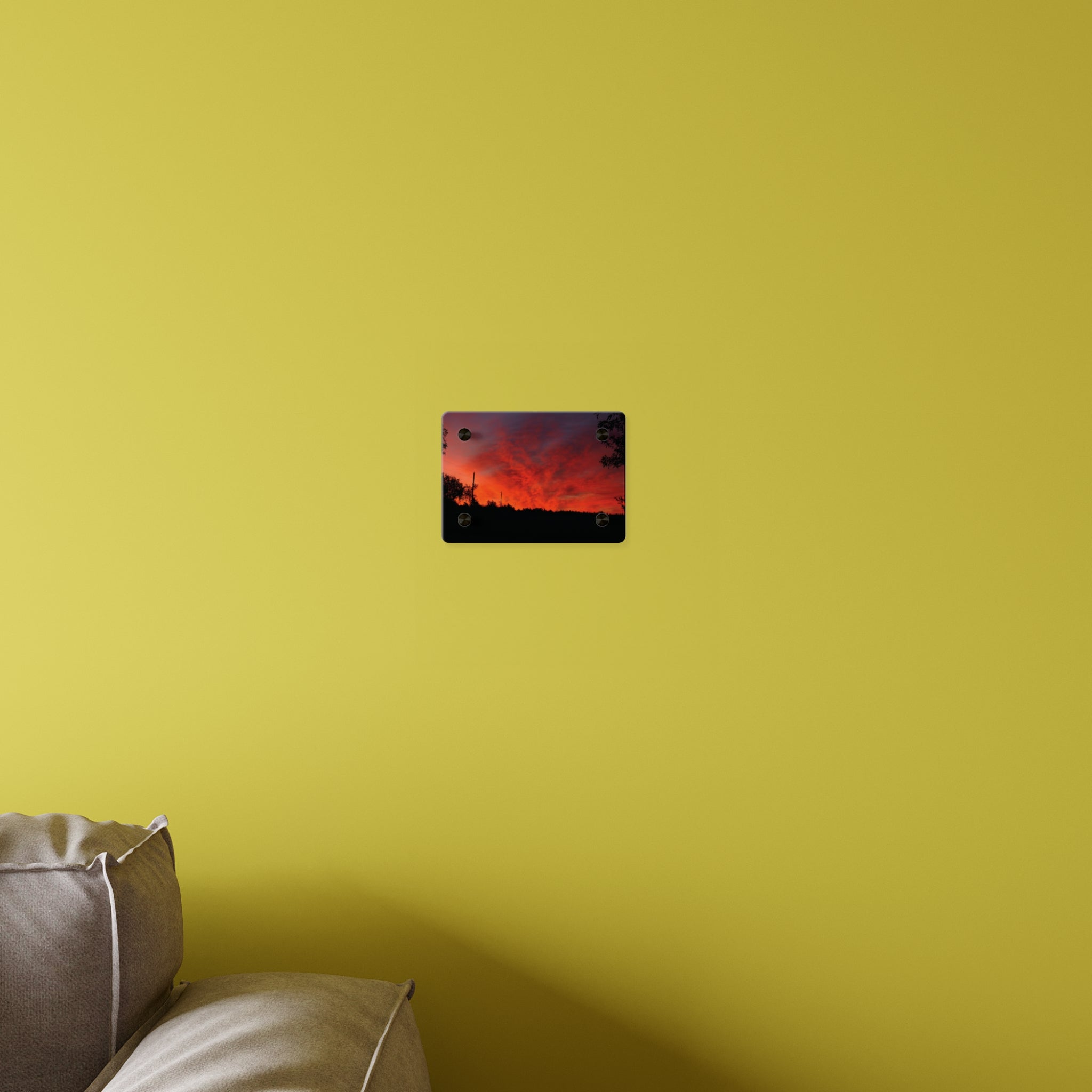 Sunset Silhouette Acrylic Wall Art Panel – Vibrant Red Orange Sky