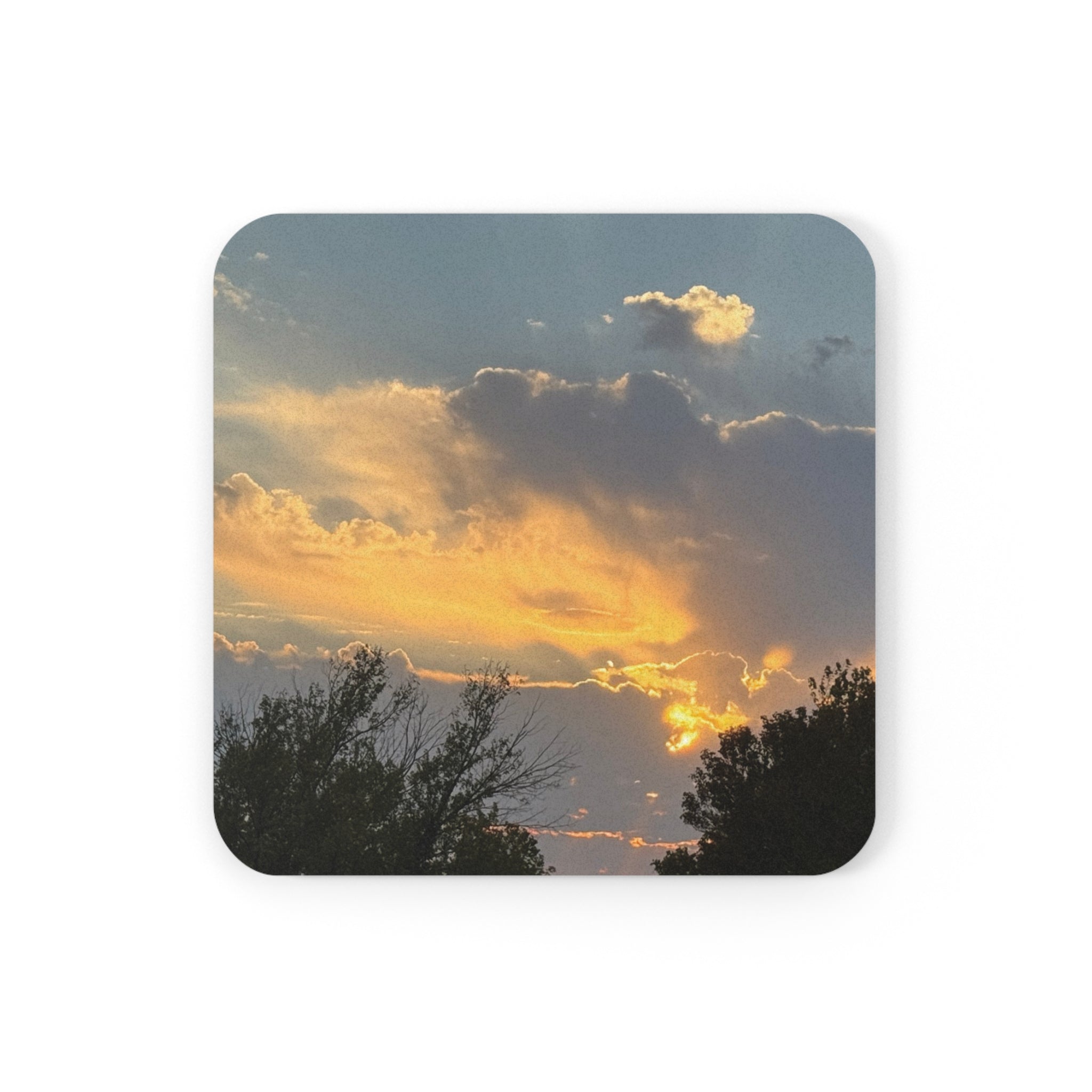 Sunset Sky Round Cork Coaster — Scenic Evening Drink Coaster