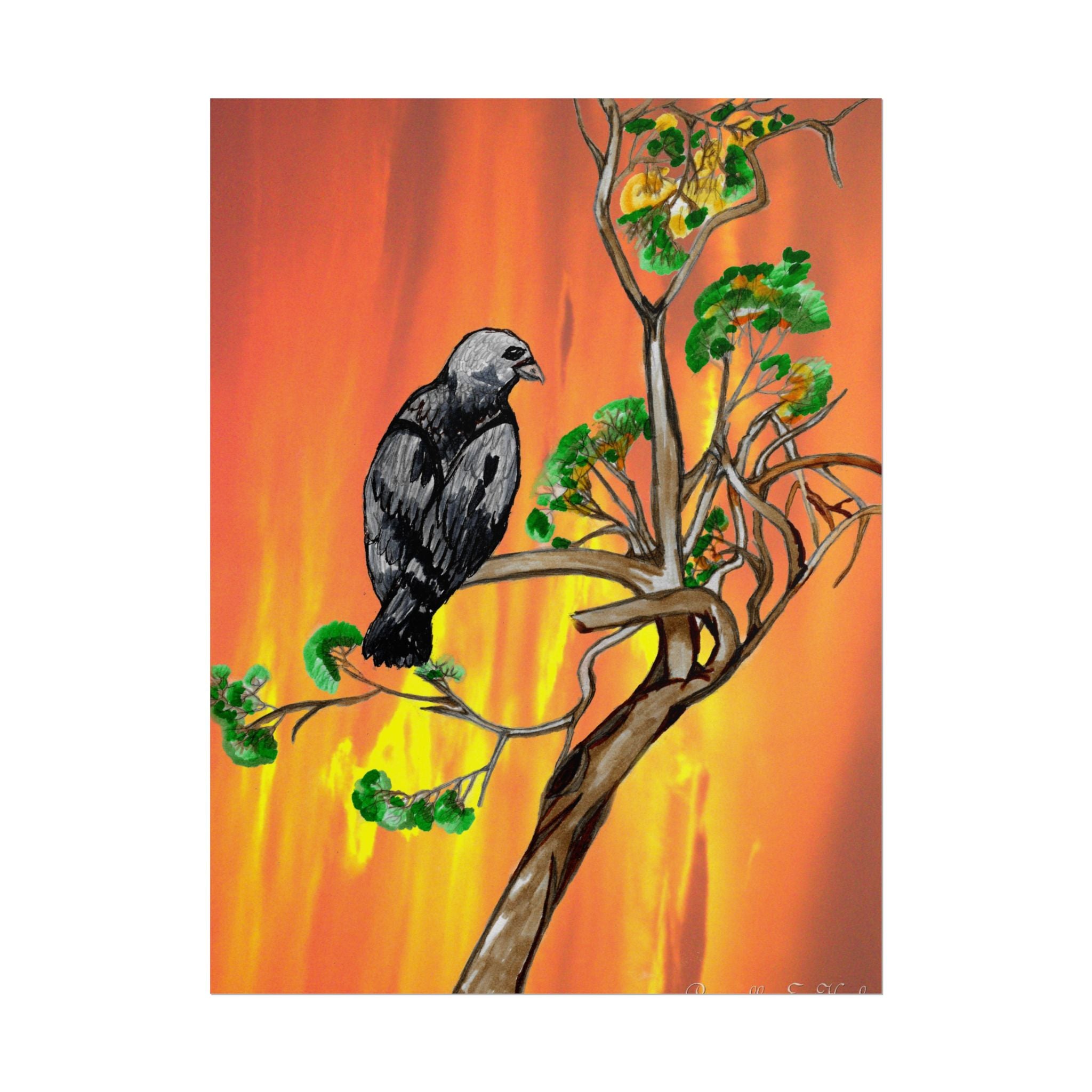 Raven on Sunset Branch Poster — Rolled Art Print