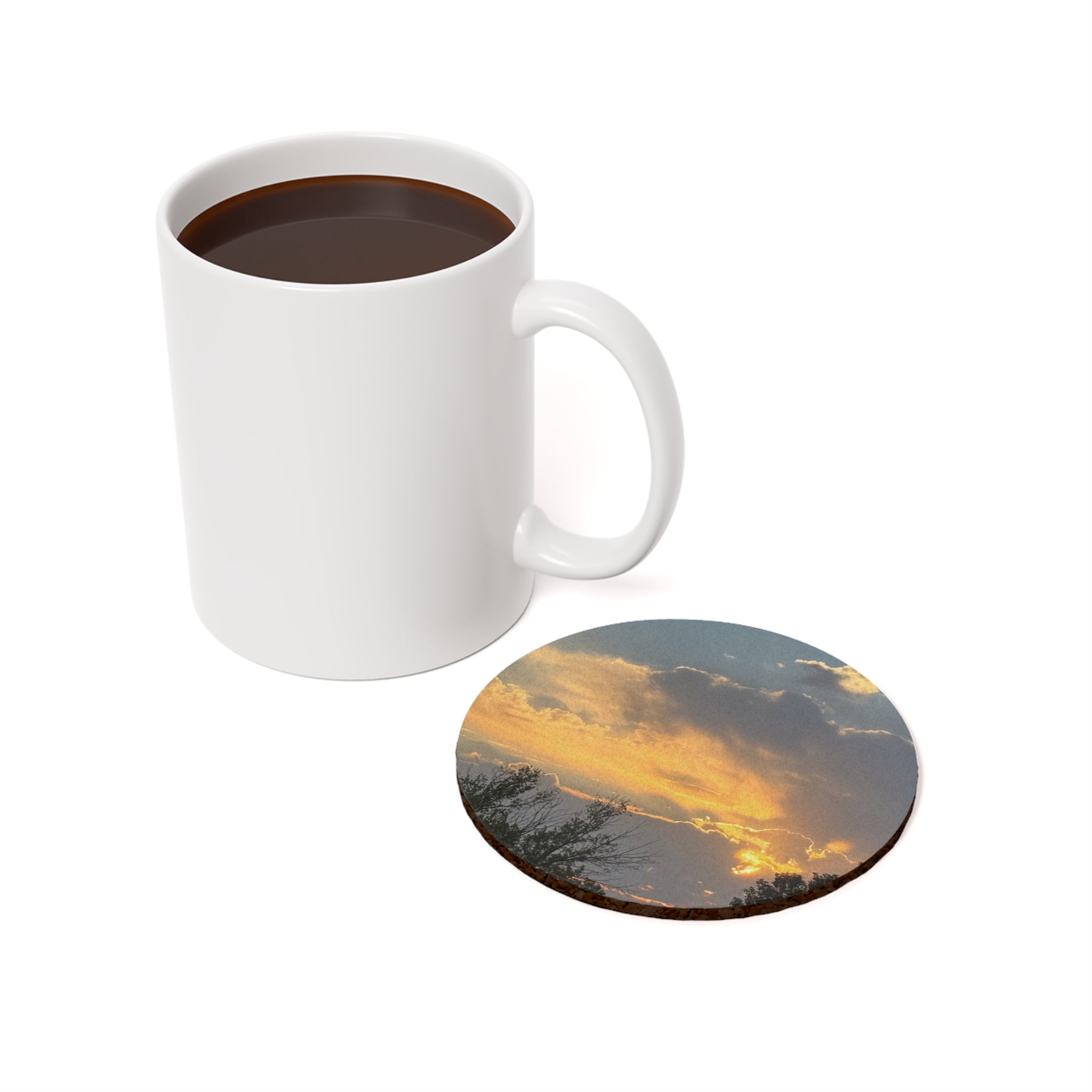 Sunset Sky Round Cork Coaster — Scenic Evening Drink Coaster